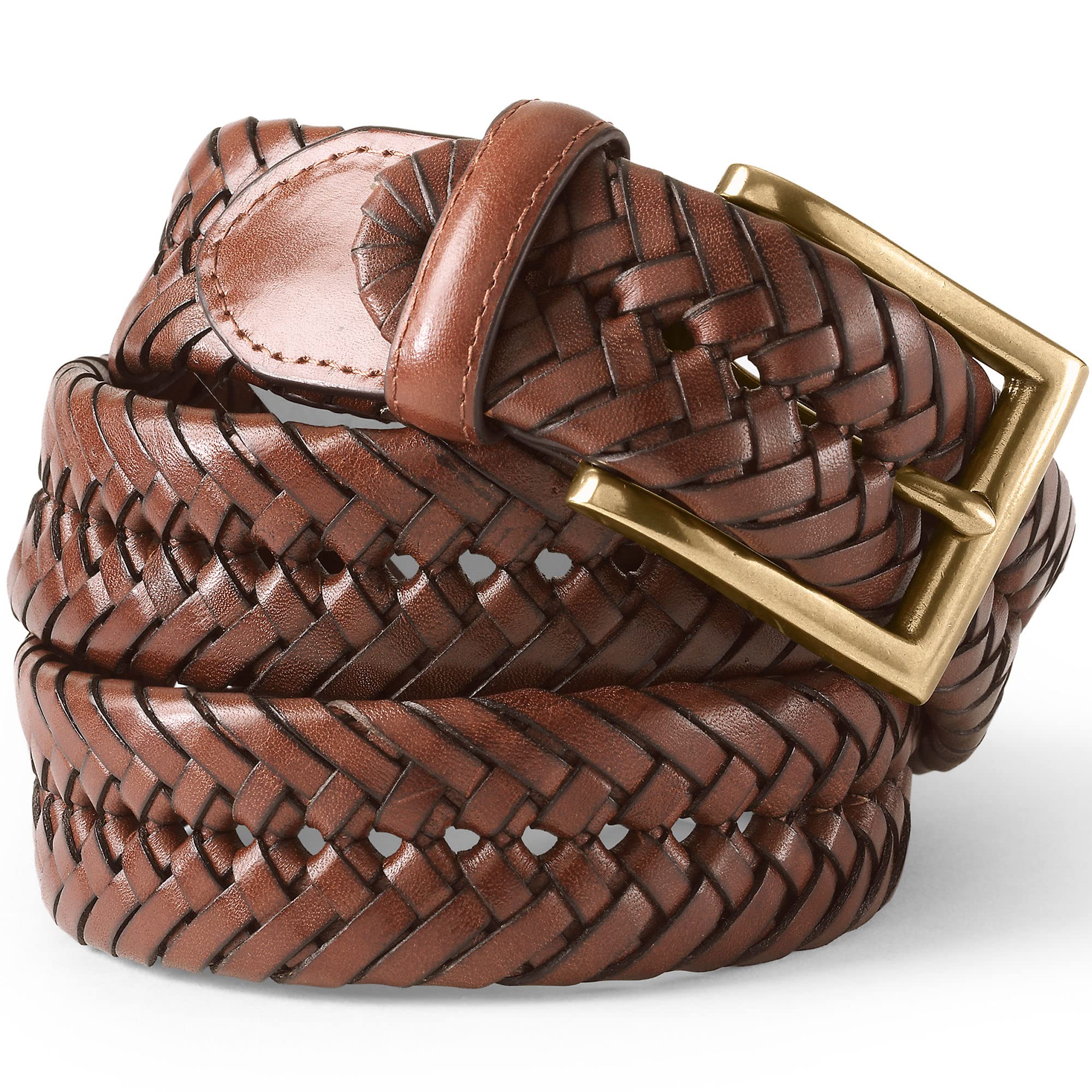 Lands' End Men's Genuine Leather Braided Belt - Classic Casual & Dress Belt for Business, Office and Everyday Wear