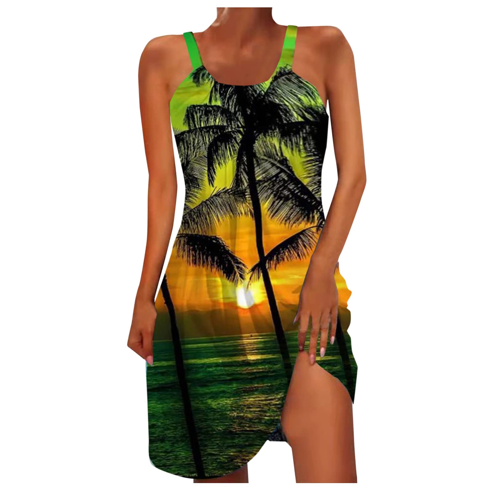 Vintage Floral Print Women's Sleeveless Loose Fit Summer Dress - Retro Beach Cover Up, Casual Sundress for Vacation, Party & Outdoor Activities