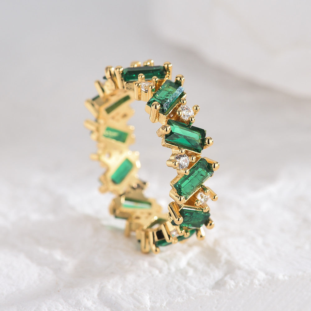 Geometric Green Cubic Zirconia Eternity Ring for Women | HR528 | Elegant Wedding, Engagement, Anniversary Gift for Her