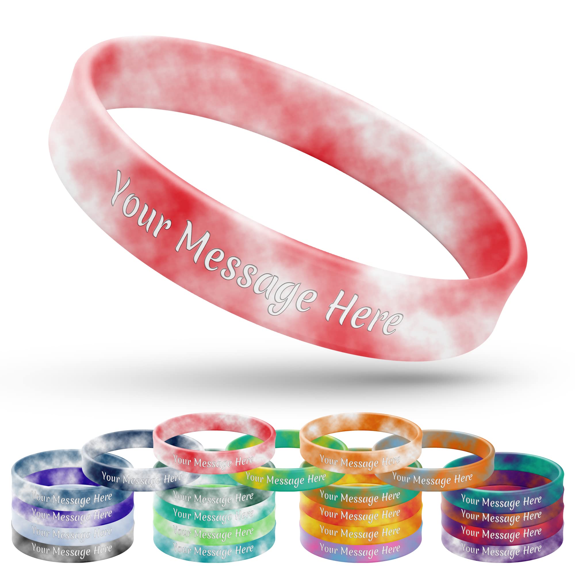 Custom Swirl Silicone Wristbands - Personalized Mixed Color Rubber Bracelets with Your Message for Men, Women, Teens & Adults - Perfect for Events, Fundraisers, Team Spirit & Fashion Accessories