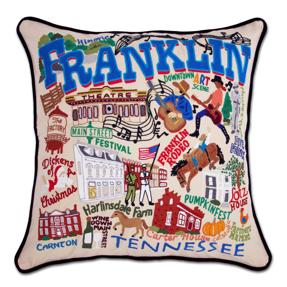 Franklin Hand Embroidered Decorative Throw Pillow Cover - CatStudio American Flag Patriotic Home Decor for Couch, Bedroom, and Living Room