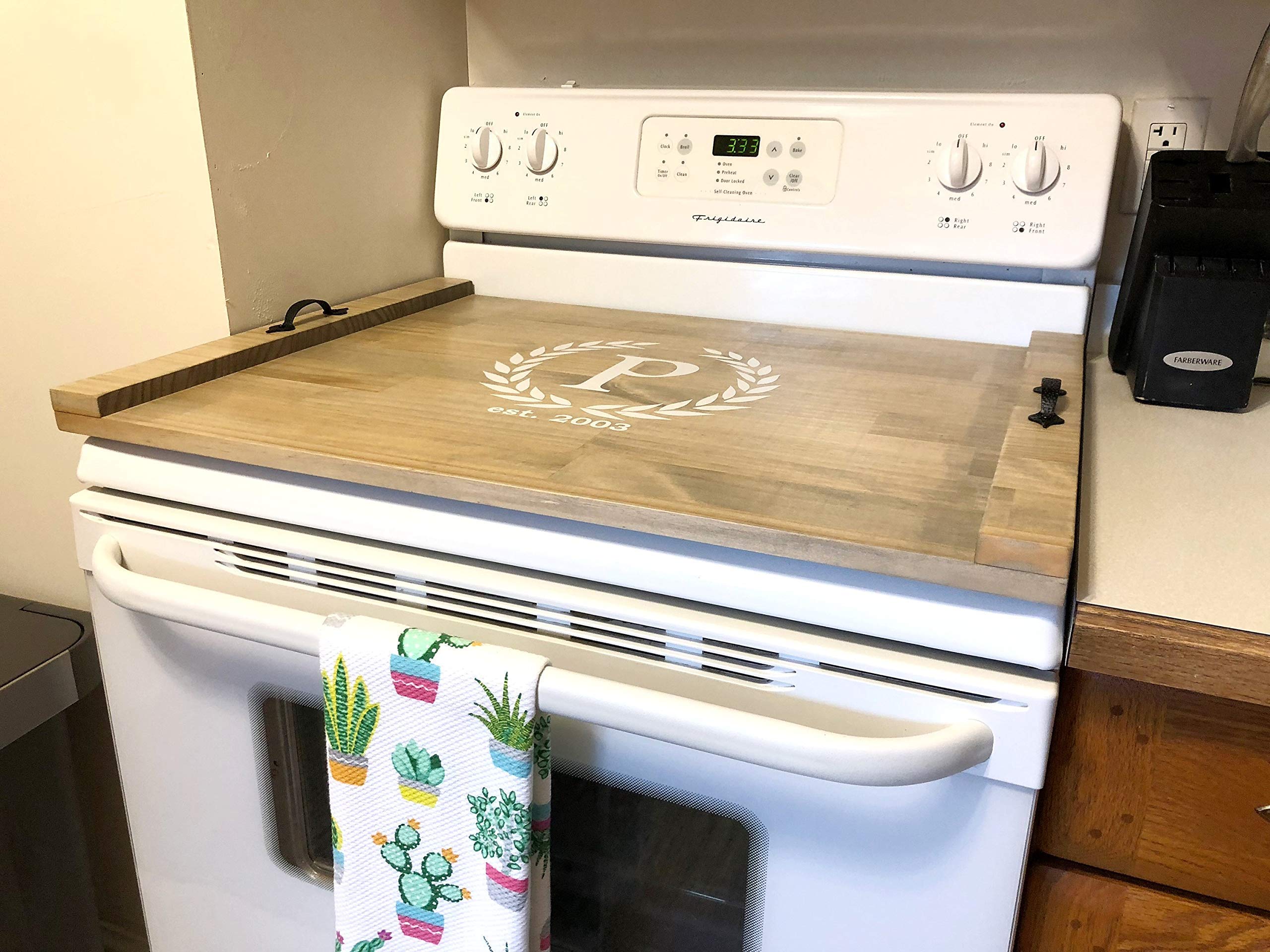 Rustic Wood Stove Top Cover - Decorative Wooden Tray for Stove - Personalized Kitchen Countertop Protector - Perfect for Farmhouse Style Kitchens & Holiday Decor