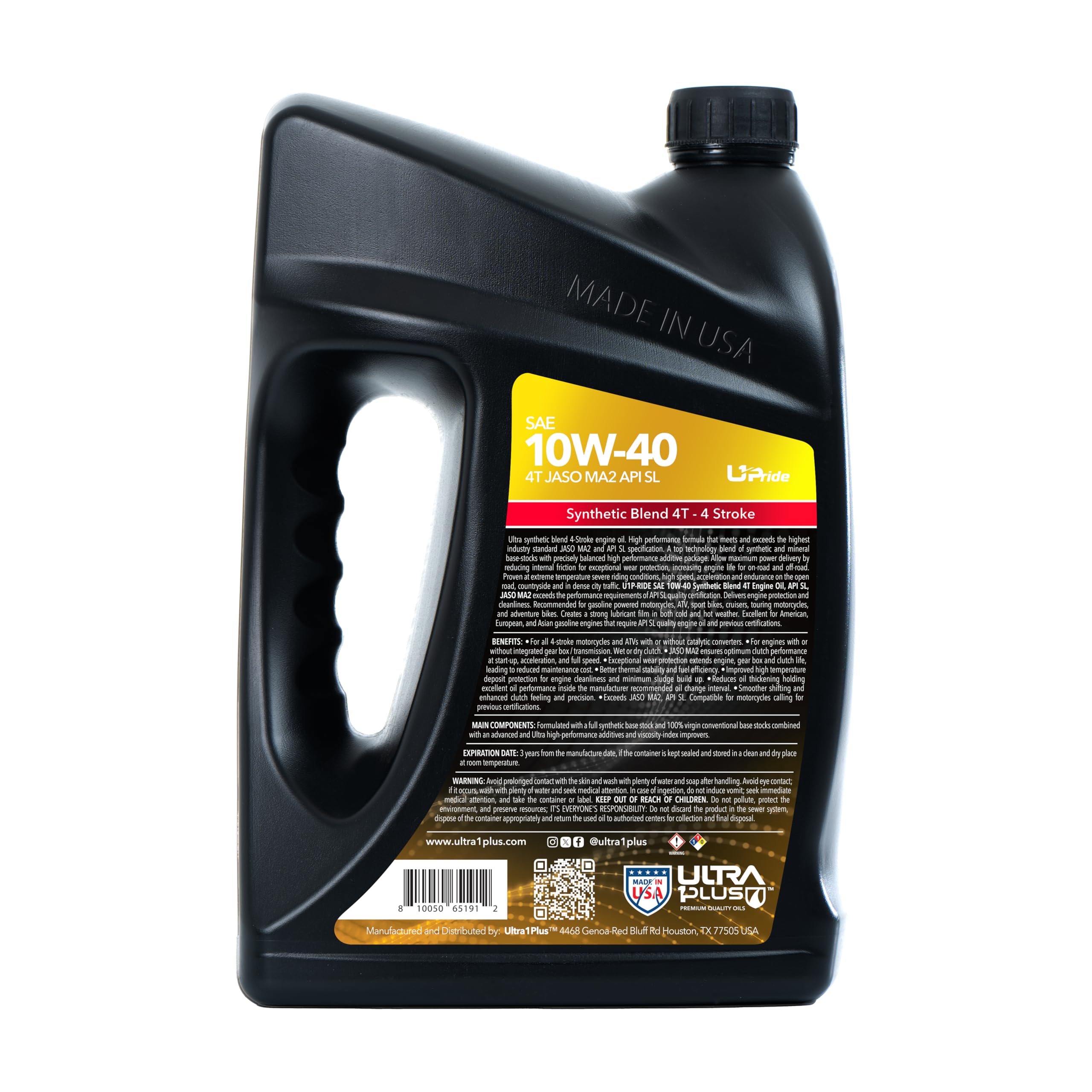 4T 10W-40 Synthetic Blend Motorcycle Engine Oil - API SL JASO MA2 Certified - 4 Gallon (1 Gallon x 4) for High Performance Bikes - Perfect for Cruisers, Touring & Sport Motorcycles in All Weather Conditions
