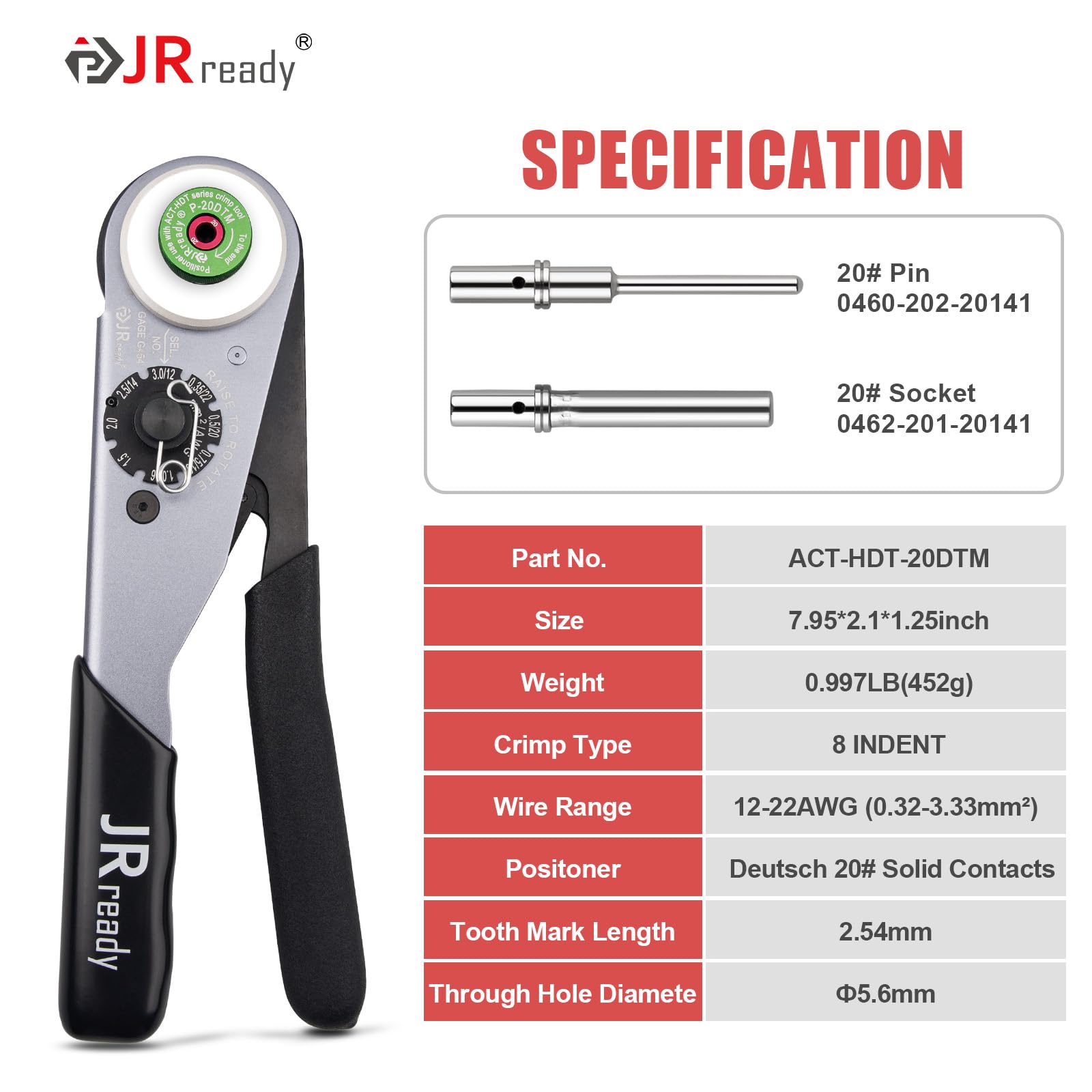 JRready ST6461 Deutsch DTM Connector Kit - 2/3/4/6 Pin Waterproof Automotive Electrical Connectors with 20# Solid Contacts (20-22AWG) & Crimp Tool - Perfect for Car Wiring, Marine, and Industrial Applications