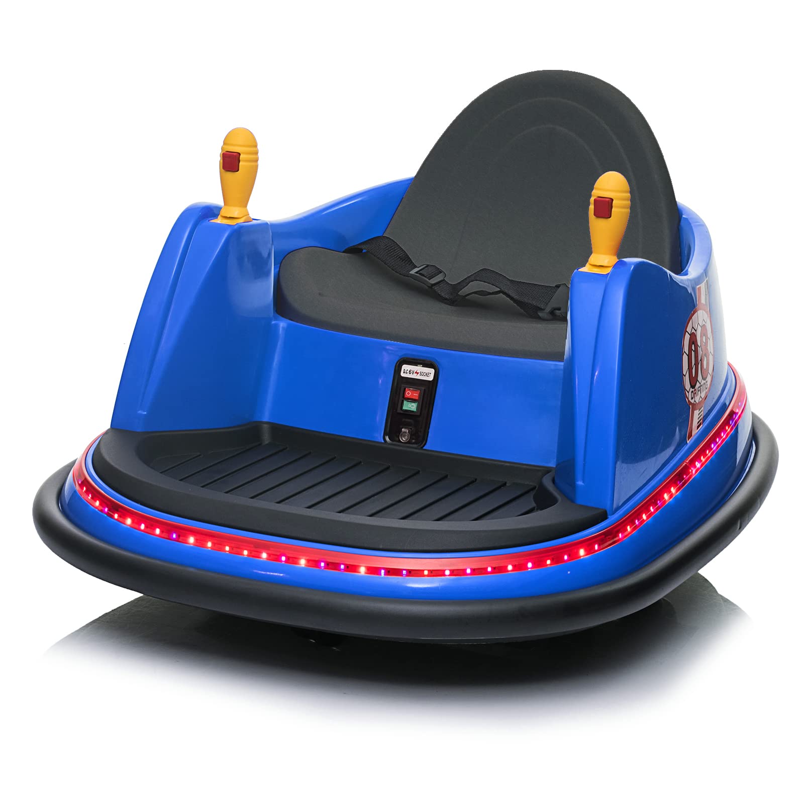 JOYMOR 6V Electric Bumper Car for Kids with Remote Control - 360° Spin, Flashing LED Lights, 2 Driving Modes, Music & Safety Belts | Perfect for Indoor/Outdoor Play, Birthday Gifts for Boys & Girls (Blue)