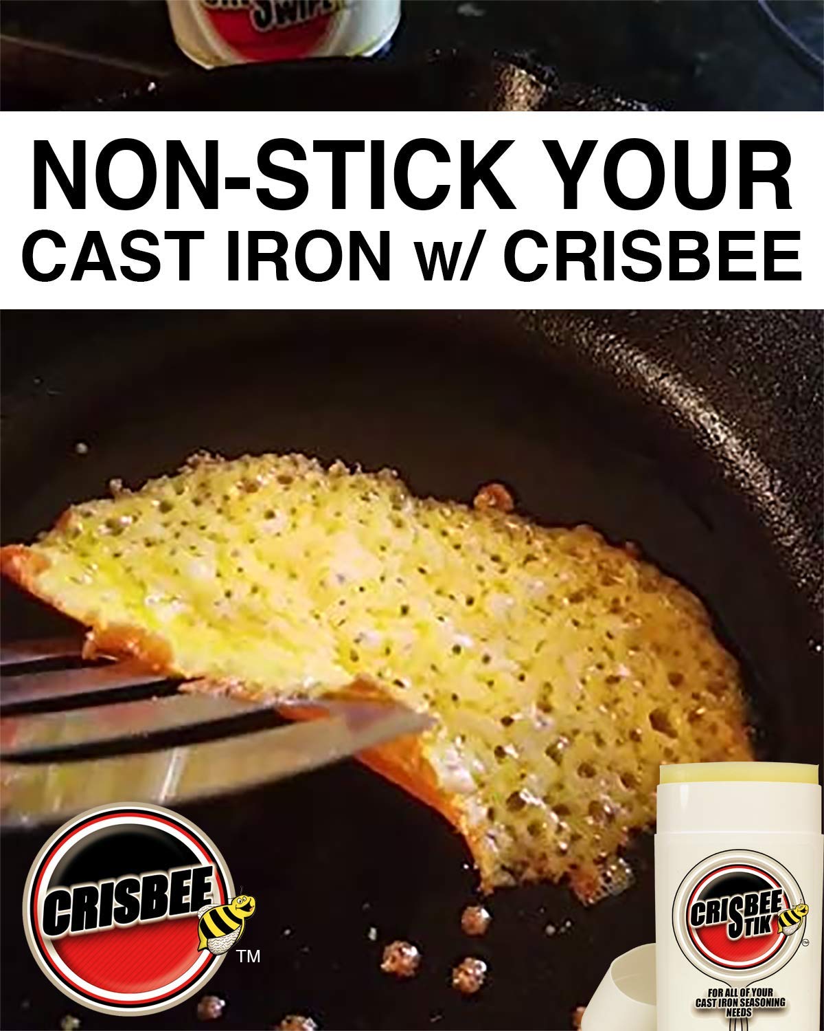 Crisbee Cast Iron Seasoning Brush Combo II with Crisbee Puck & Bamboo Brush - Non-Toxic Seasoning for Cast Iron & Carbon Steel Pans - Keep Cookware Non-Stick & Rust-Free - Perfect for Skillets, Griddles, Dutch Ovens - Ideal for Camping, Outdoor Cooking & Home Kitchen Use