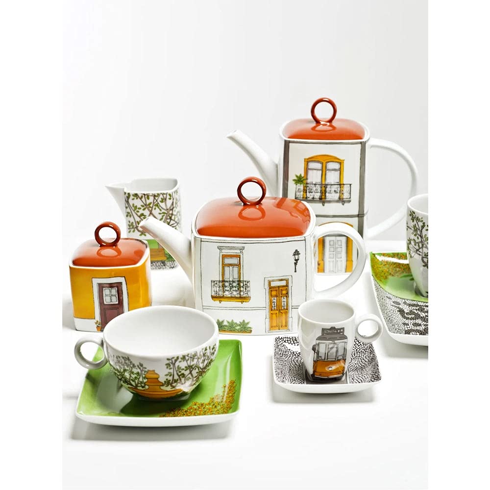 Vista Alegre Alma Do Porto Coffee Cup and Saucer Set - 4 Piece Porcelain Tea Cup Set with Gift Box - Perfect for Home, Cafe, and Gifts