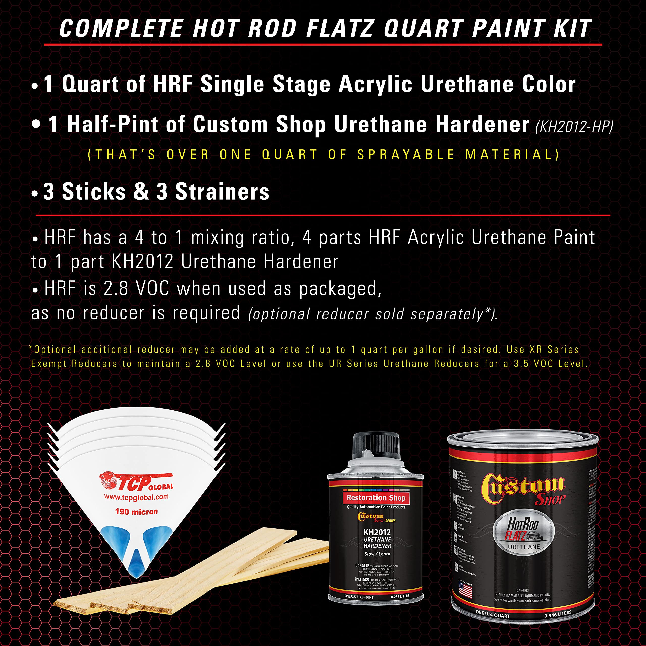 Custom Shop Viper Red Hot Rod Flatz Flat Matte Satin Urethane Auto Paint - Complete Quart Paint Kit for Cars & Trucks | Professional Low Sheen Automotive Coating with 4:1 Mix Ratio | Ideal for Hot Rods, Classic Cars & Custom Vehicle Projects