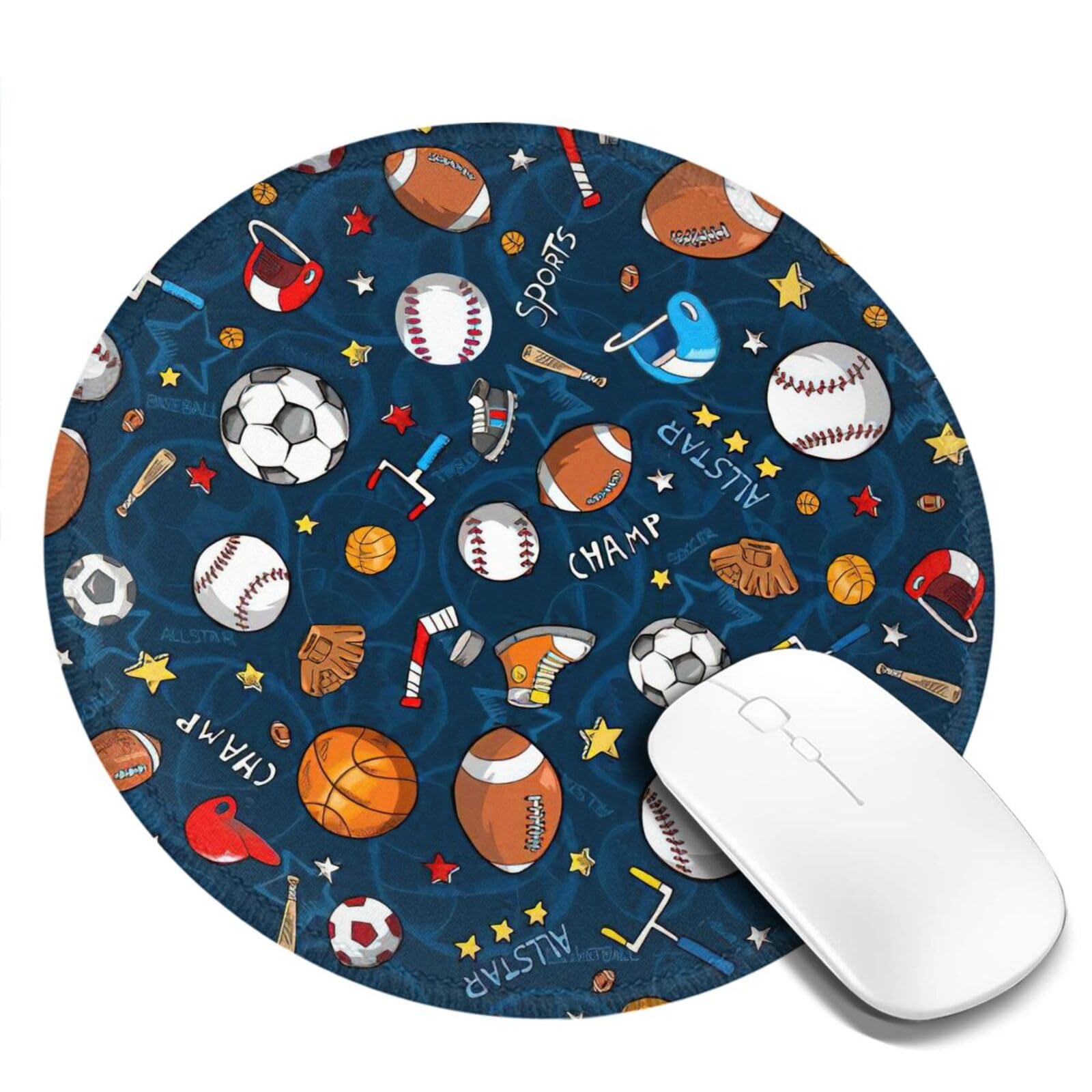 8-Inch Round Smooth Surface Mouse Pad for Baseball Basketball Football Hockey Fans - Perfect for Office, Home, and Gaming Setup - Non-Slip Computer Mousepad for PC & Laptop