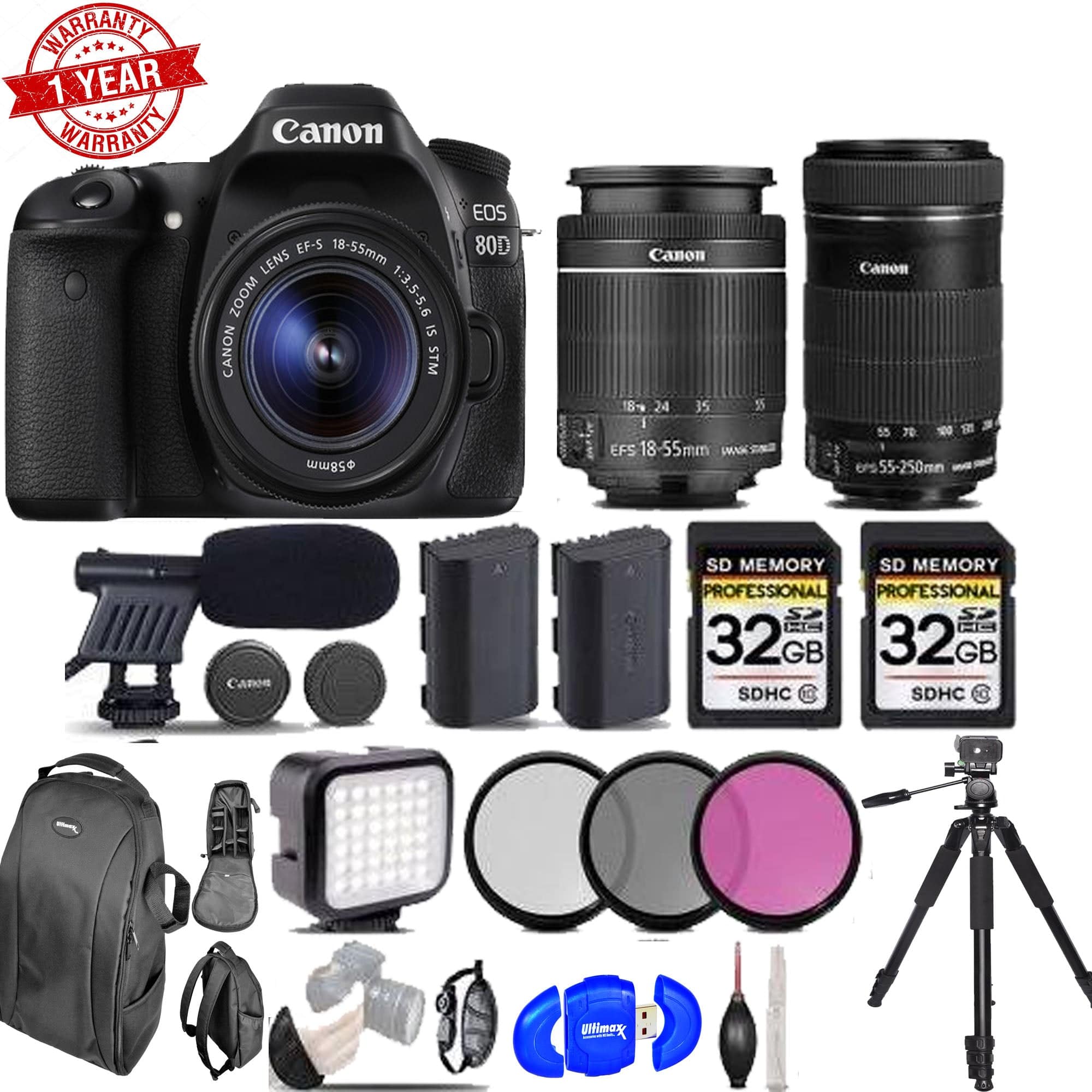 Canon EOS 80D DSLR Camera with 18-55mm & 55-250mm STM Lenses - Professional Photography & Videography Kit for Travel, Sports & Portrait Shooting