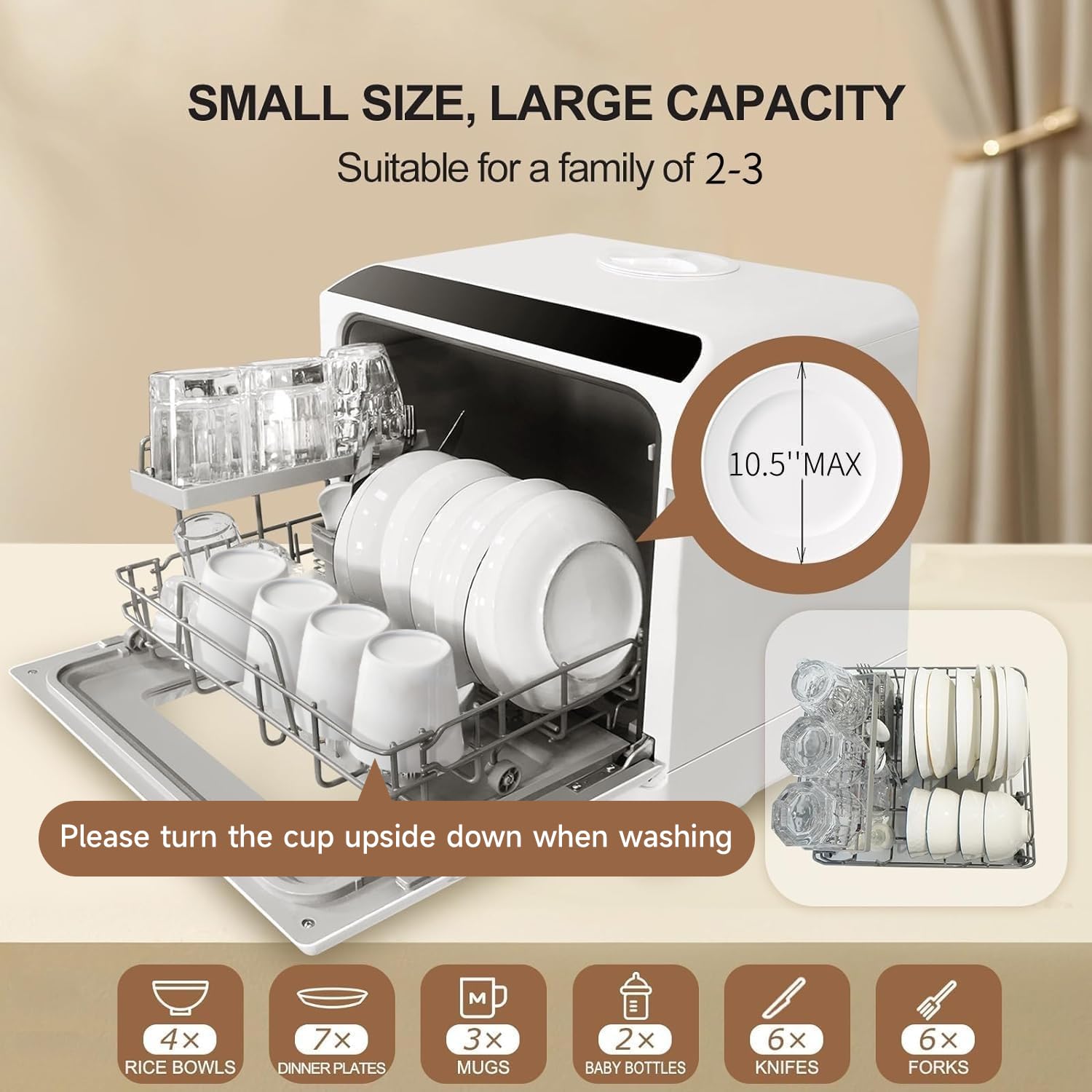 Compact Countertop Dishwasher with 5 Wash Programs & Built-in Water Tank | Portable Tap Connection | Ideal for Apartments, Dorms, RVs & Small Kitchens | Space-Saving & Energy Efficient