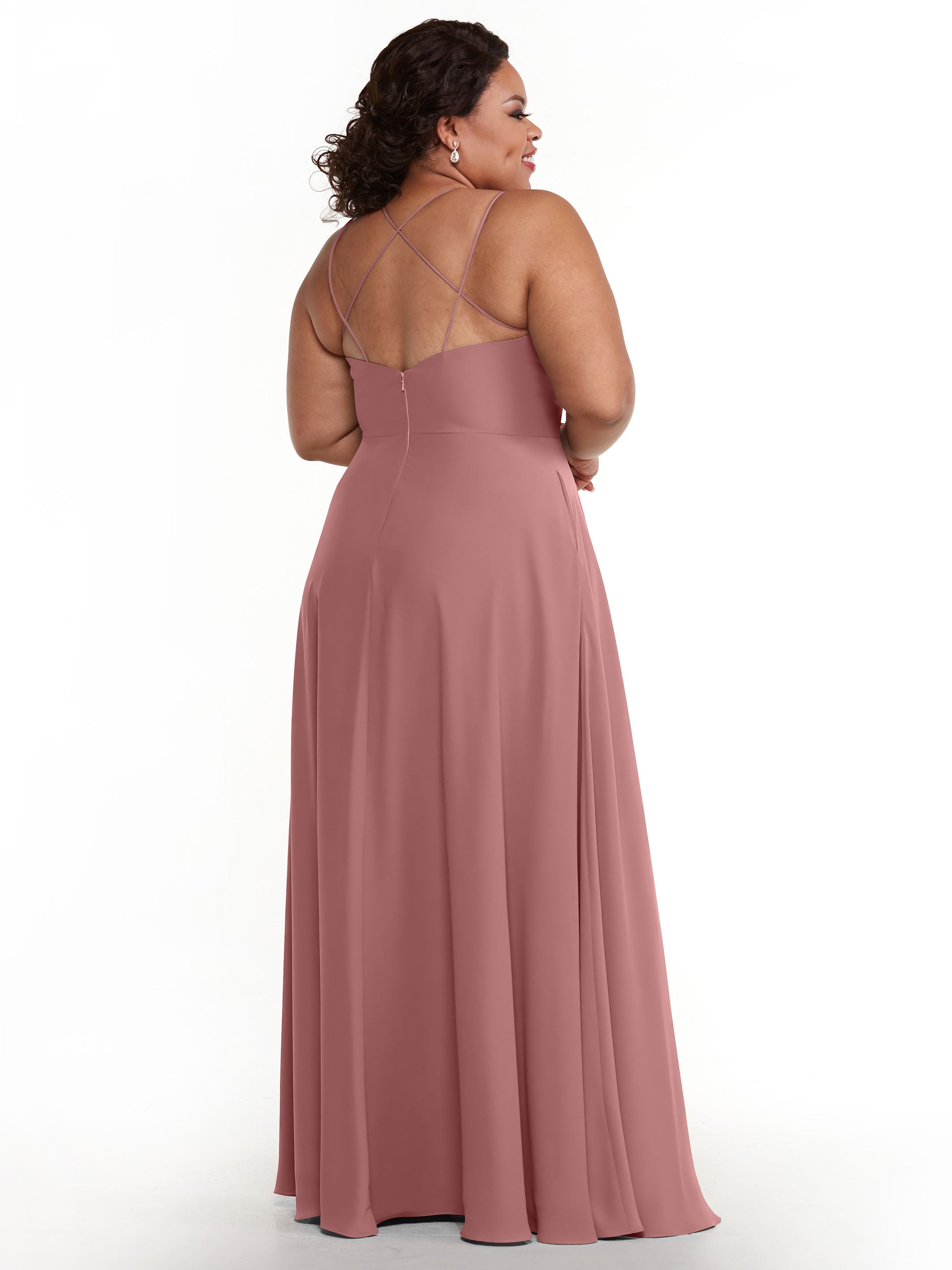 Elegant 83024 Stretch Chiffon A-Line Bridesmaid Dress with Pockets - Perfect for Weddings, Parties & Formal Events - Comfortable & Stylish Plus Size Option Available