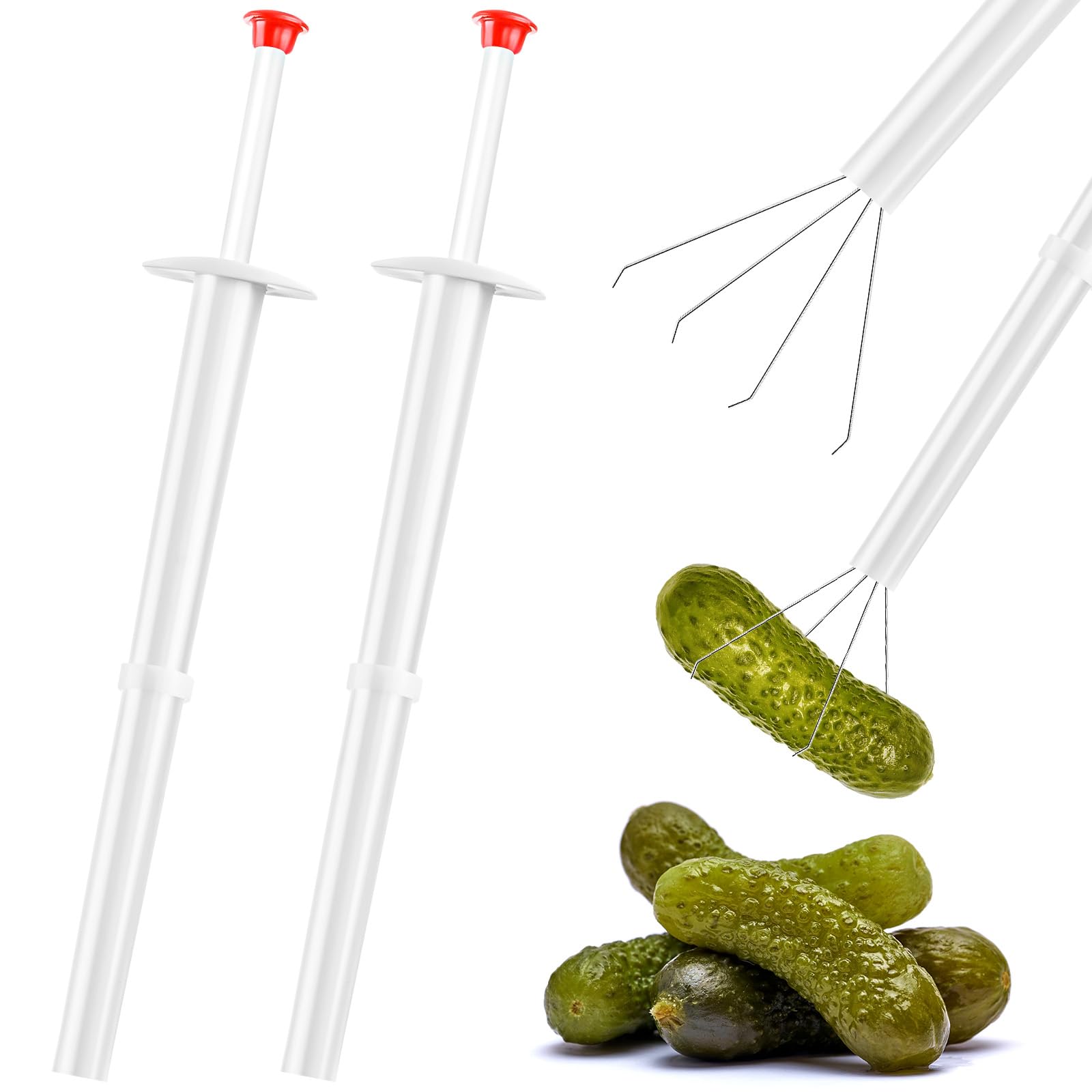 2Pcs Stainless Steel Pickle Grabber Tool - Kitchen Food Picker for Olives, Peppers & Pickles - Perfect for Canning, Cocktail Garnishing & Salad Making
