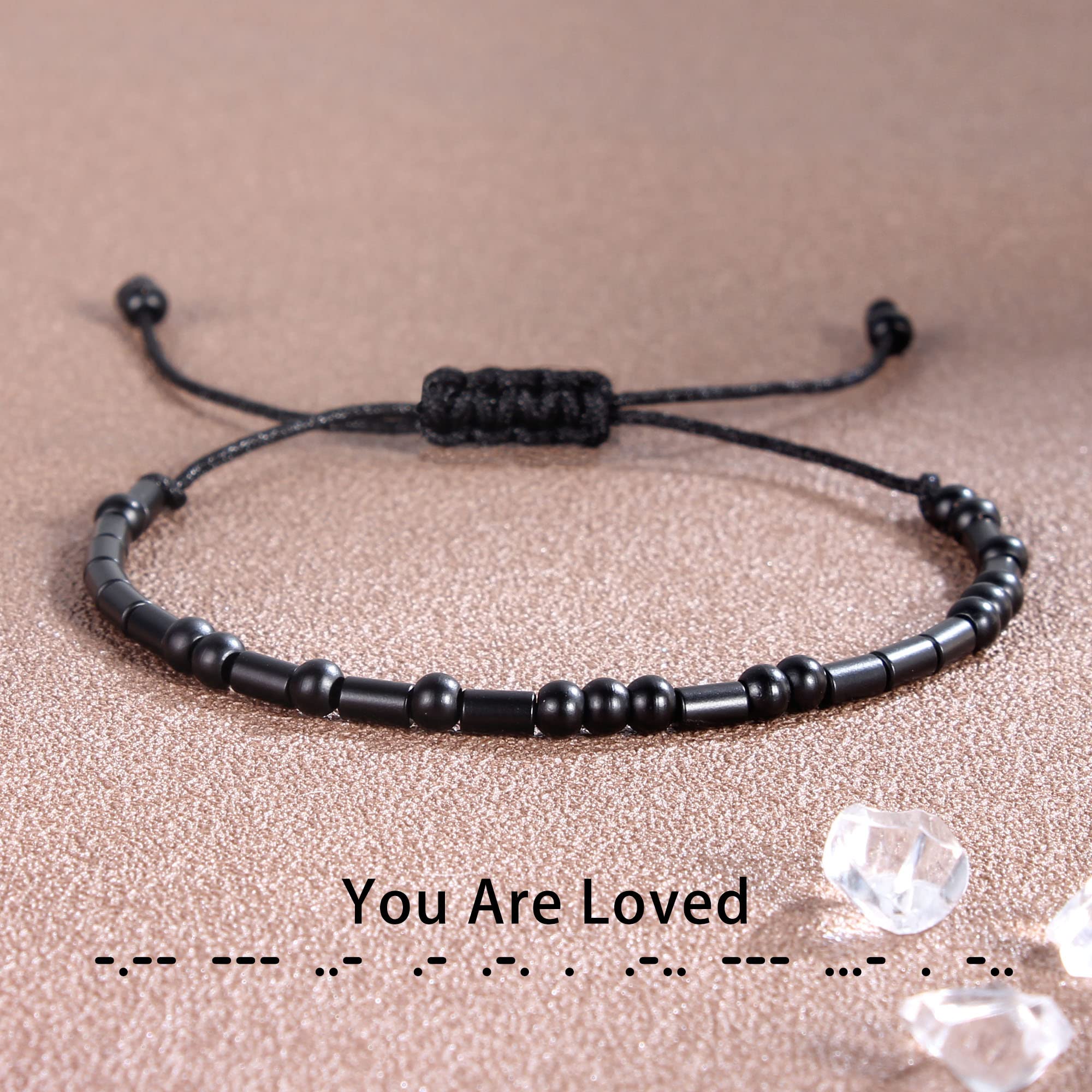 Morse Code Bracelet Adjustable Braided Leather Bracelet for Women Men - Inspirational Motivational Gift for Her Him, Best Friend, Sister, Daughter, Mom, Dad - Birthday Christmas Jewelry (Black) - Perfect for Daily Wear, Gifting & Special Occasions
