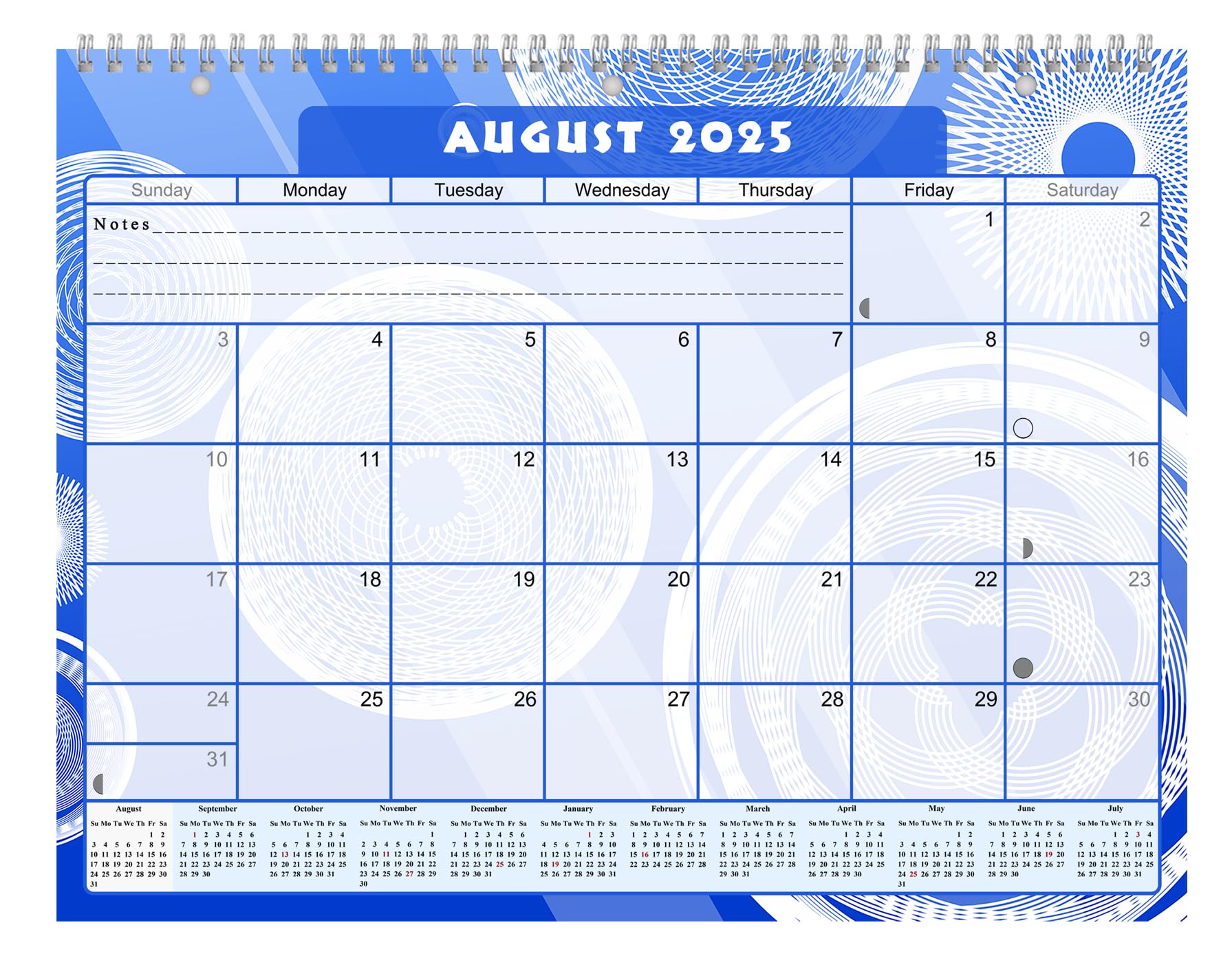 2025-2026 12-Month Academic Wall & Desk Student Planner with 3-Ring Binder - Blue Fractal Design for School, Teachers & College Students - Perfect for Classroom Organization, Homework Tracking & Study Planning