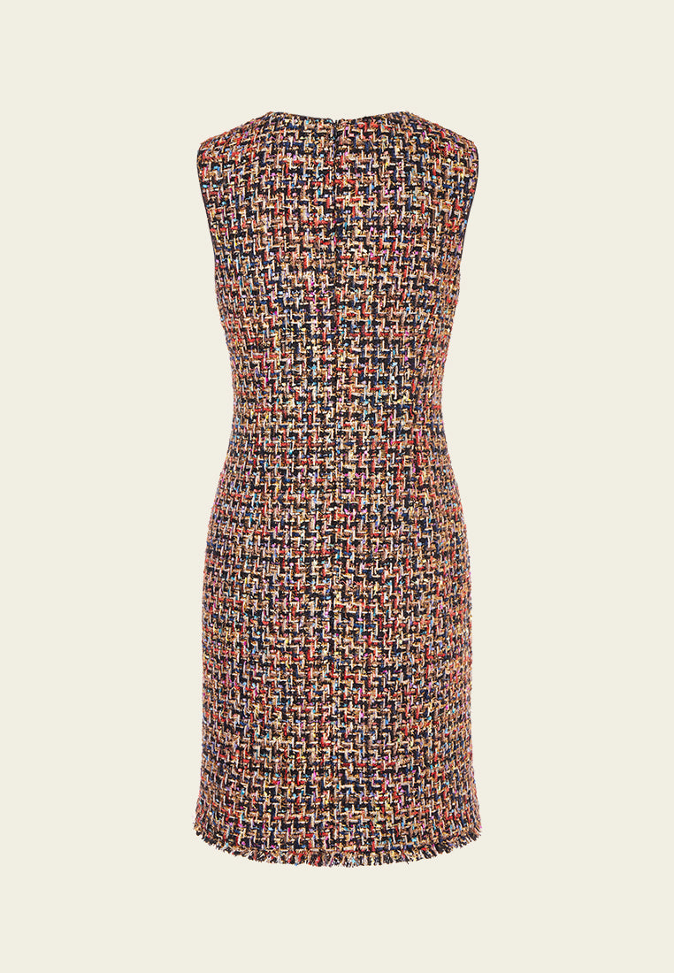 Chunky Woven Patch Pocket Sleeveless Tweed Dress for Women | Vintage Style A-Line Dress | Perfect for Office, Party & Fall Outfits