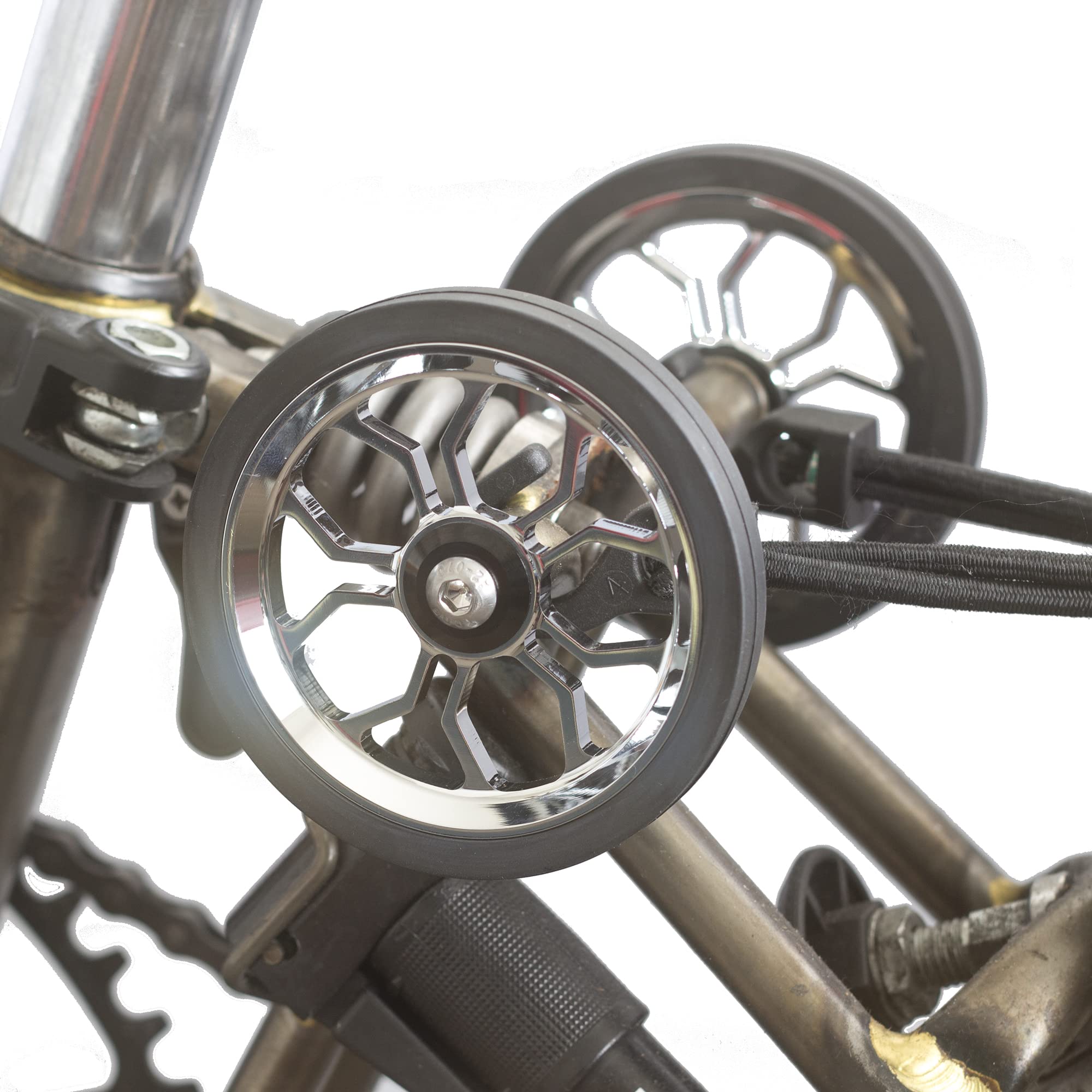 82mm Wide Easy Wheels for Brompton Folding Bike - Silver Replacement Wheels for Smooth Rolling & Easy Maneuvering - Perfect for Commuting, Travel & Urban Cycling