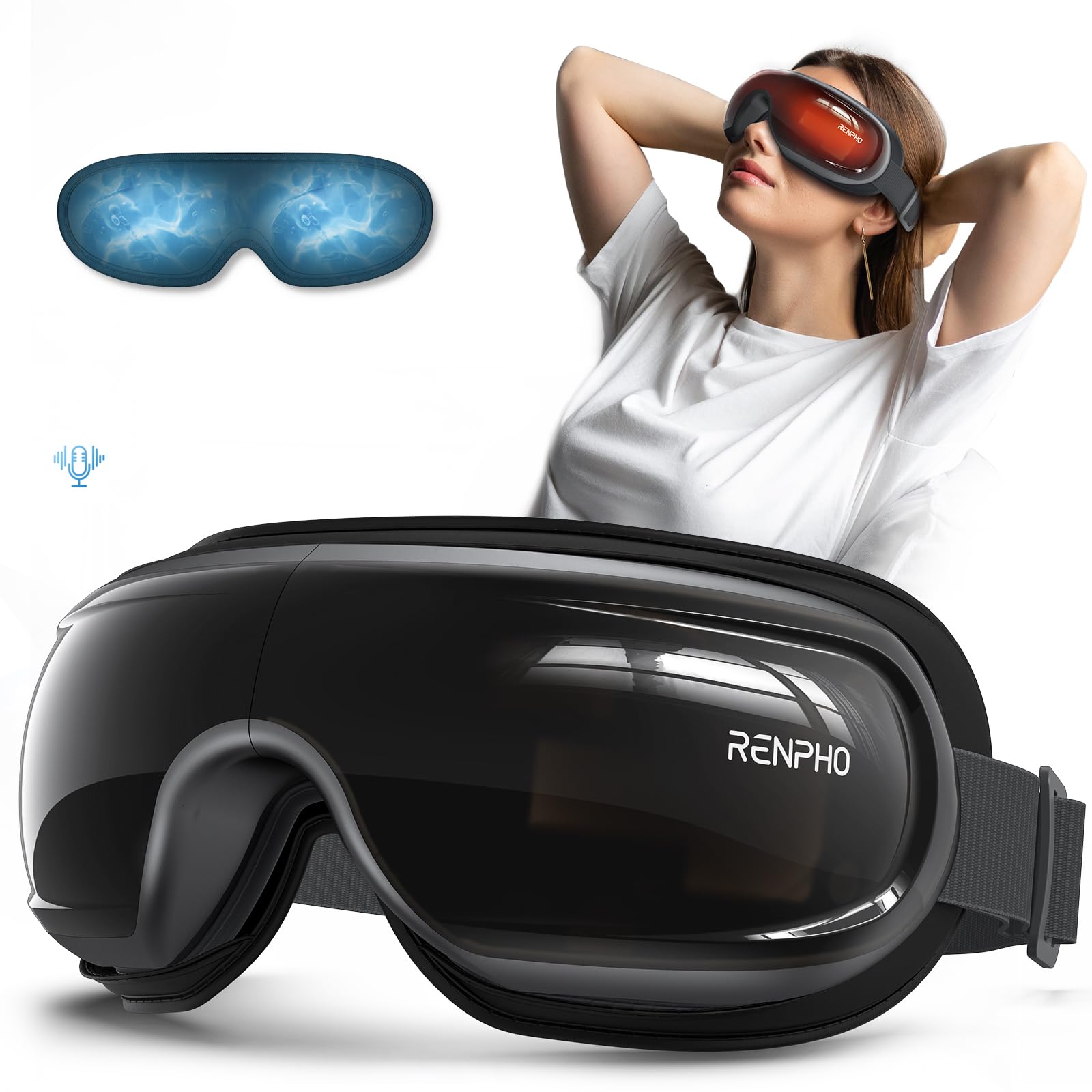 RENPHO Eyeris 3 Eye Massager with Heat & Cooling - Voice Controlled Heated Eye Mask, DIY Massage Settings & Music - Perfect for Relaxation, Stress Relief & Eye Care - Great Christmas & Birthday Gifts for Women & Men - Use at Home, Office or Travel