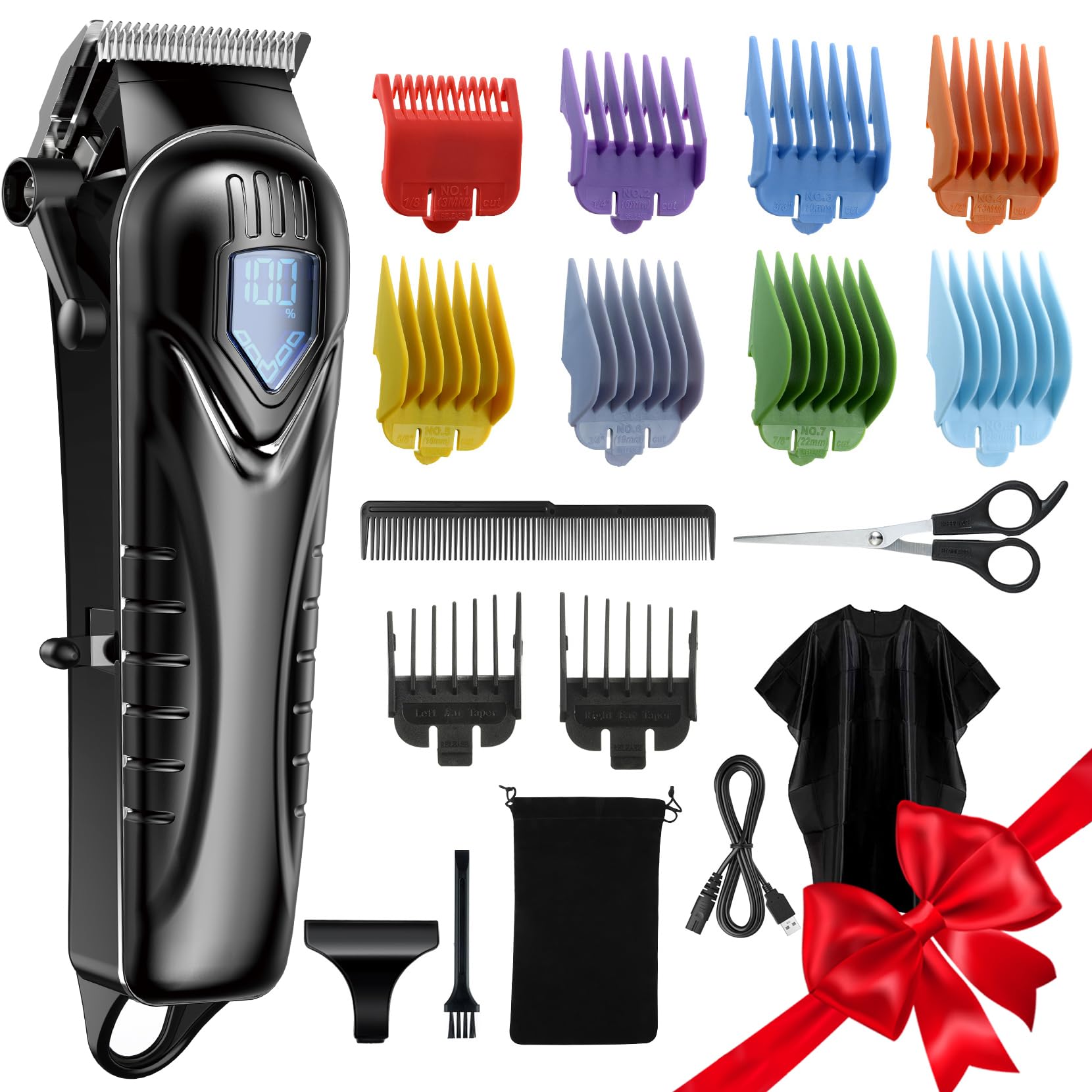 Professional Cordless Hair Clippers for Men & Women - Low Noise Hair Cutting Kit with 10 Guide Combs, LED Display, 5H Beard Trimmer & Barber Scissors Set - Perfect for Home Haircuts, Salon Styling & Grooming Gifts