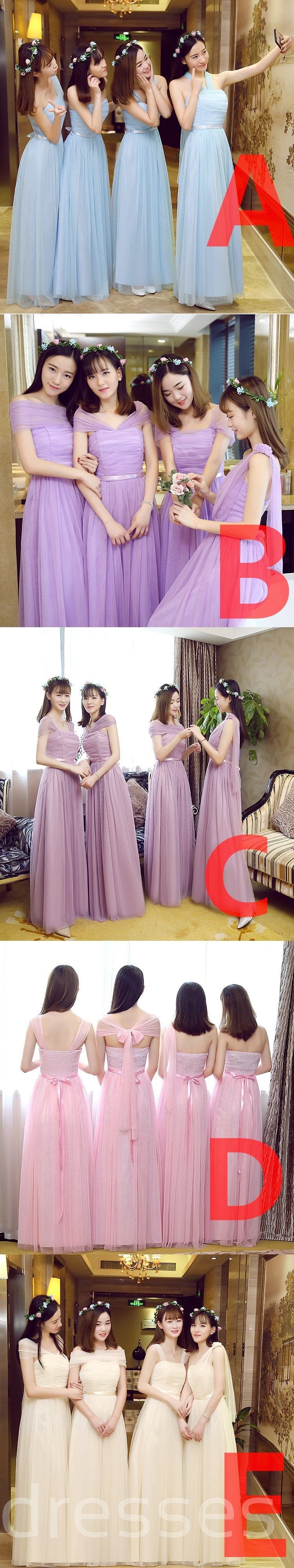 Elegant Mismatched Blue Tulle Long Bridesmaid Dresses - Formal Wedding Party Gowns for Bridal Shower, Bachelorette & Special Occasions - Style BD006