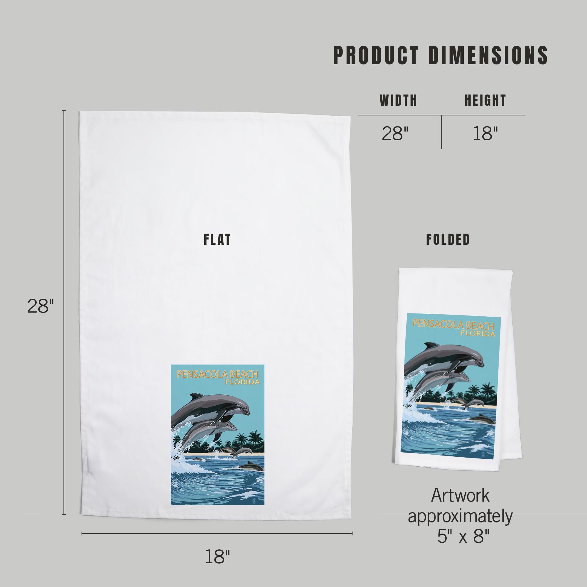 Lantern Press Pensacola Beach Florida Dolphins Jumping 100% Cotton Tea Towel - Decorative Hand Towel for Kitchen, Bathroom & Home Decor - Perfect for Dish Drying, Gift Giving & Coastal Themed Decor