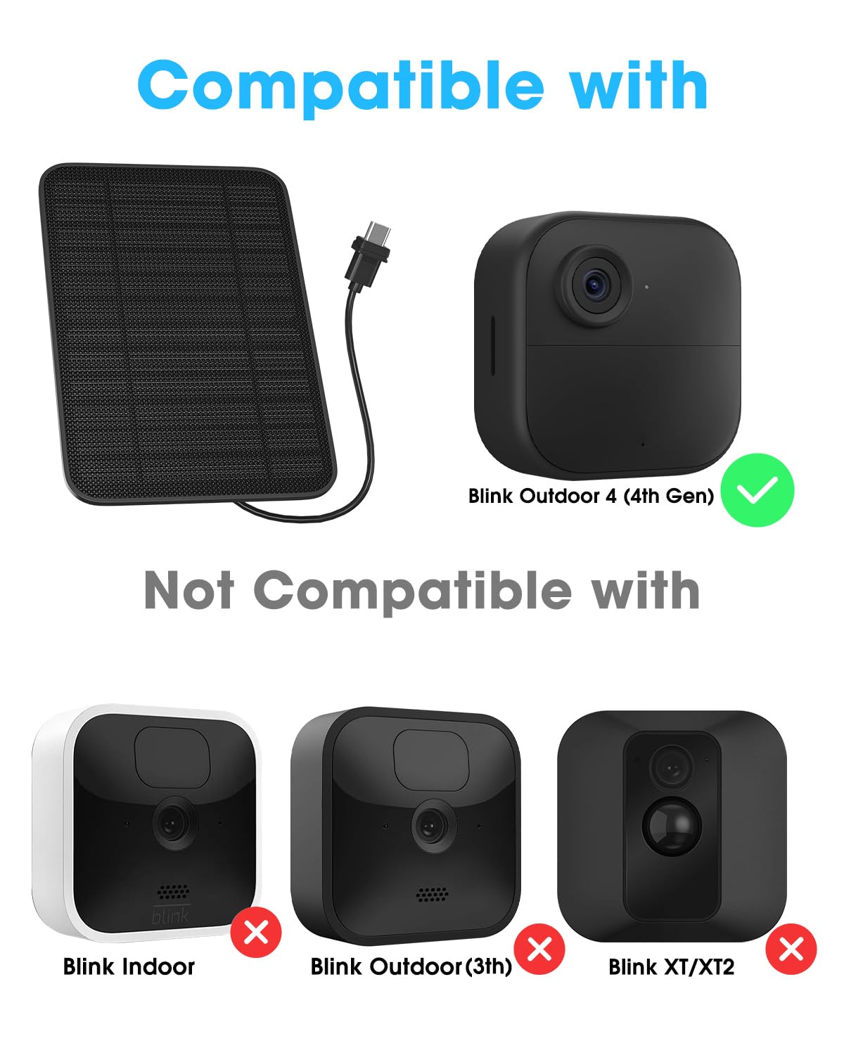 5W Solar Panel for Blink Outdoor 4 (4th Gen) Camera - 4 Pack Weatherproof IP65 Solar Charger with 13.1ft Cable & Secure Wall Mount - Continuous Power for Home Security & Surveillance Cameras in All Weather Conditions