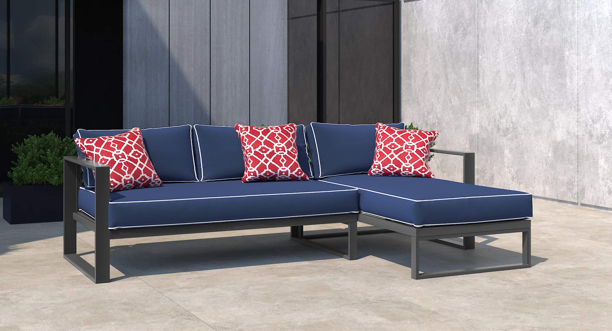 Tommy Hilfiger Monterey Modern Patio Outdoor Furniture Set - Weather-Resistant Metal Frame Sectional Sofa in Navy Blue & Dark Gray - Easy Assembly for Backyard, Garden, Poolside & Deck Relaxation