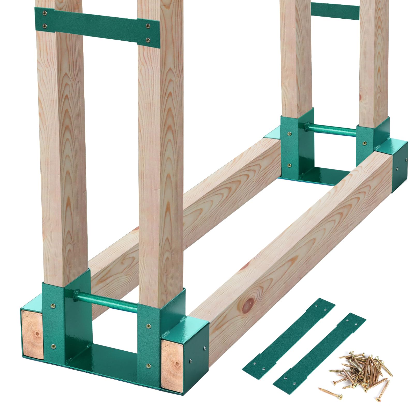 MOFEEZ Adjustable Outdoor Firewood Log Storage Rack - 2x4 Bracket Kit for Fireplace Wood Holder, Extendable to Any Length (Green, 2 Bases) - Perfect for Patio, Backyard, and Camping Firewood Organization