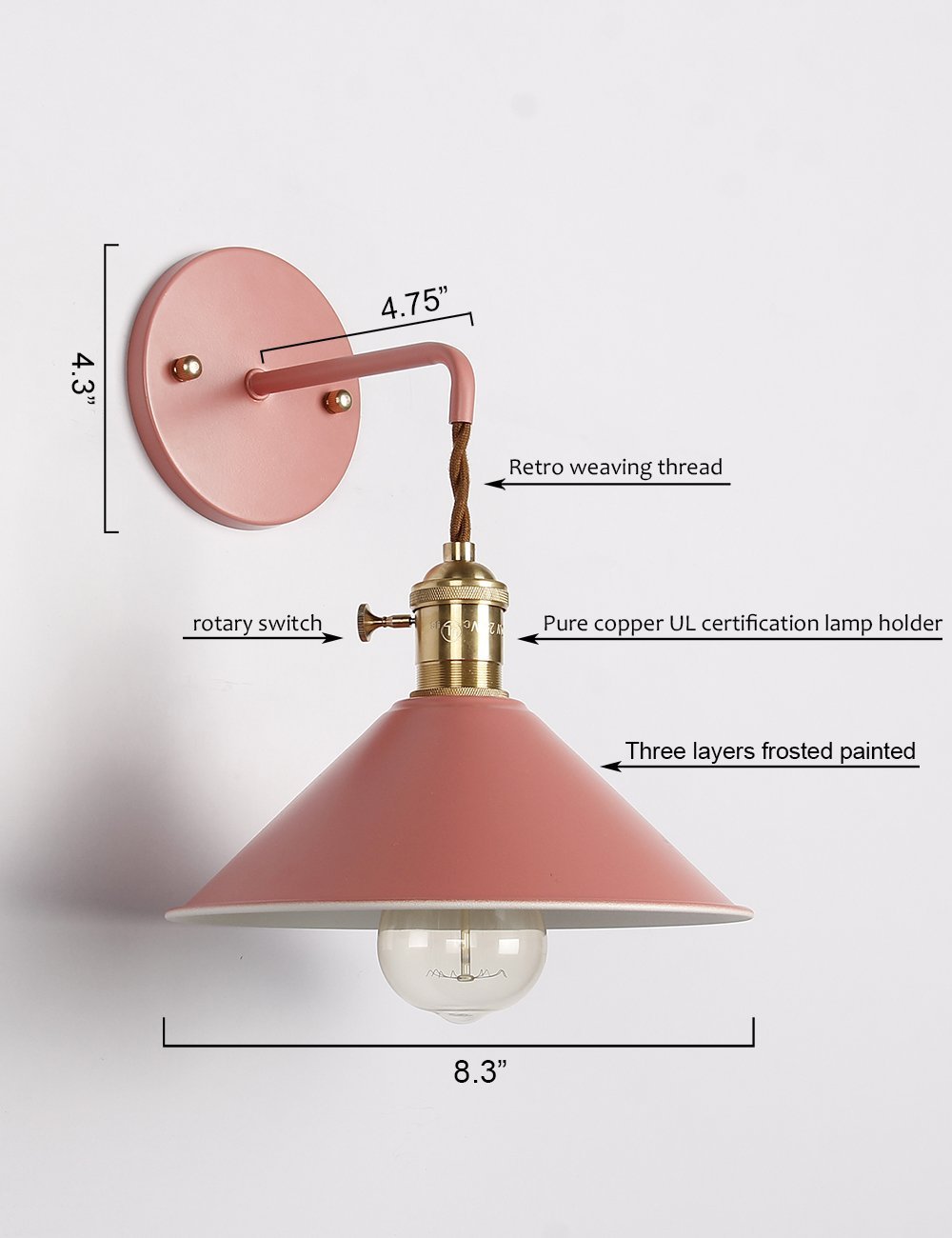 White Macaron Wall Sconce Lamp with On/Off Switch - E26 Edison Bulb Base & Copper Holder - Frosted Paint Finish for Bedroom, Bathroom & Vanity Lighting - Perfect for Bedside, Hallway & Dressing Room Ambience