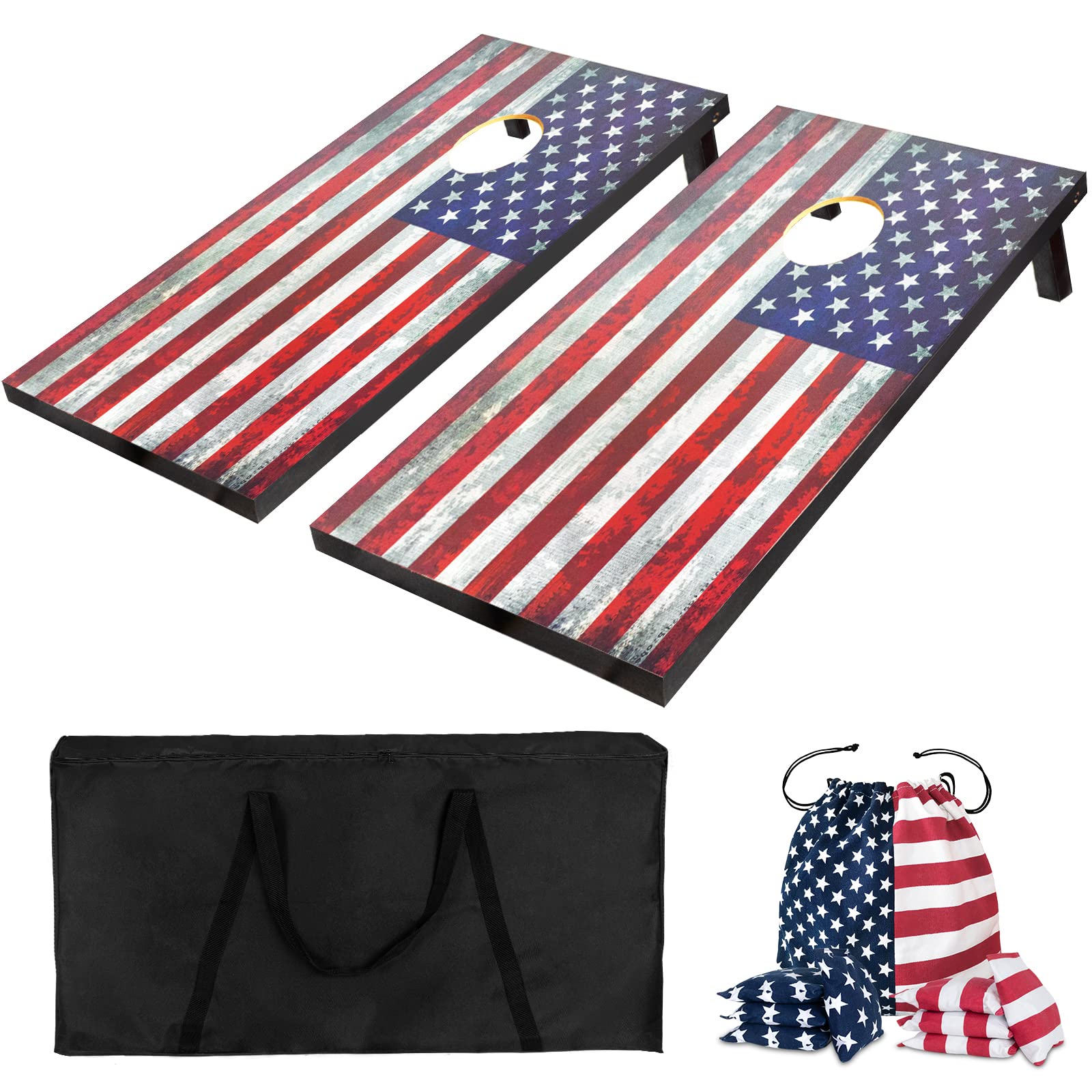 Premium Solid Wood Cornhole Game Set - 2 Boards (4'x2' or 2'x3'), 8 All-Weather Bags & Carry Case for Backyard, Tailgate, Beach, Picnic & Outdoor Party Games