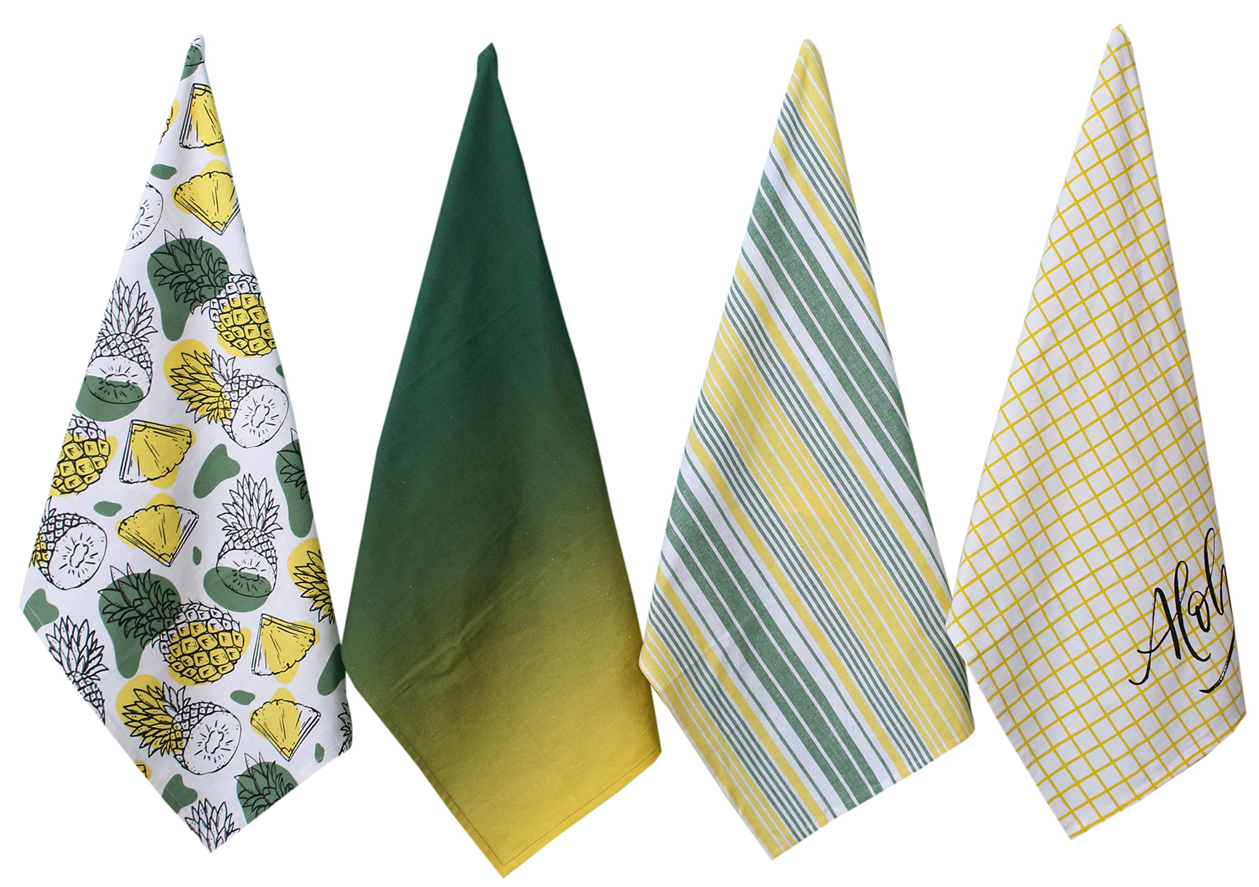 ACCENTHOME 4-Pack Super Absorbent Kitchen Towels, 50x70cm - Durable, Quick-Drying Dish Towels with Stripe & Check Pattern, Pineapple Slices Print - Perfect for Cooking, Cleaning, Drying Dishes & Home Decor