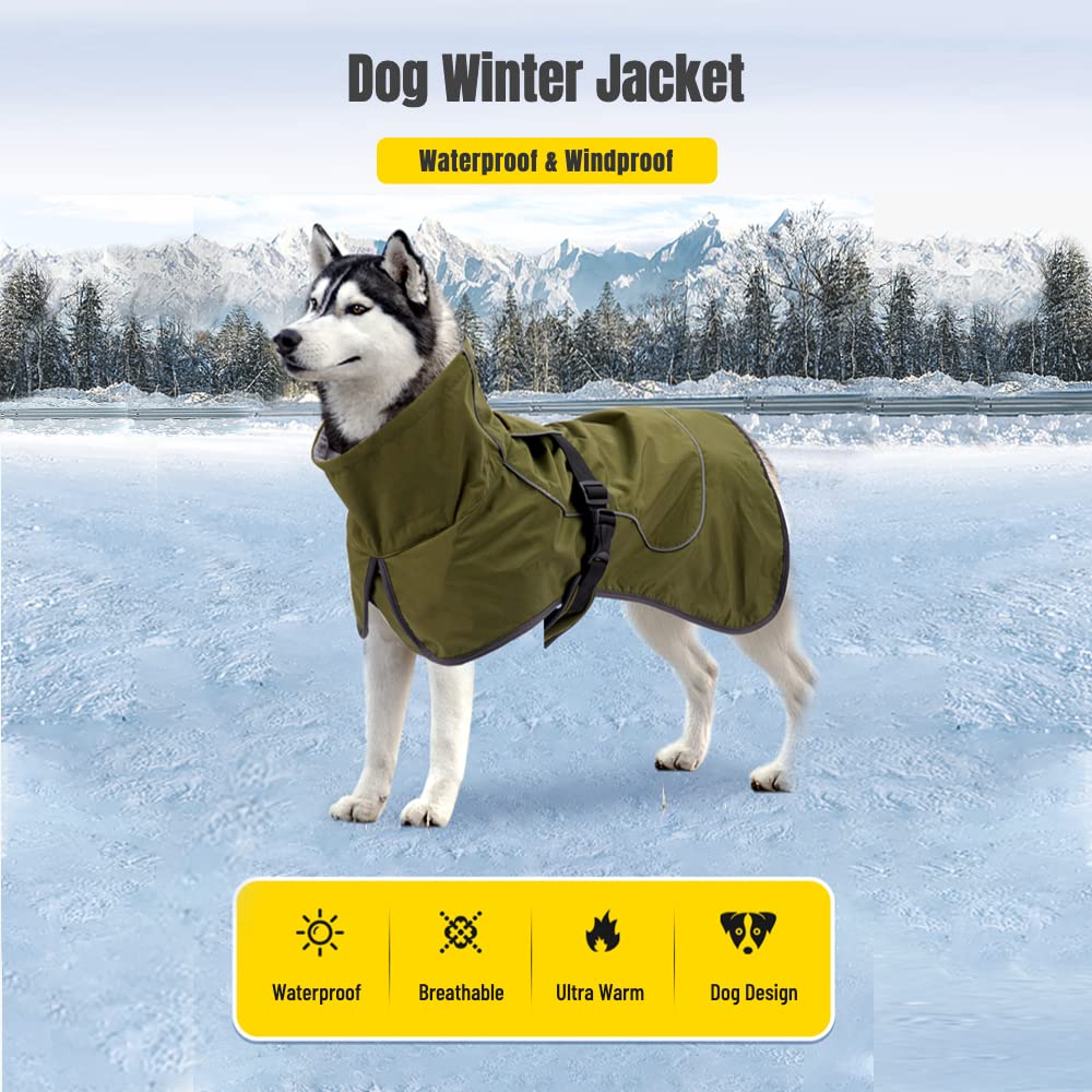 Waterproof & Windproof Dog Rain Coat with Reflective Strips - Winter Outdoor Dog Jacket with Back Zipper (Army Green, Small) - Perfect for Rainy Walks & Cold Weather Protection