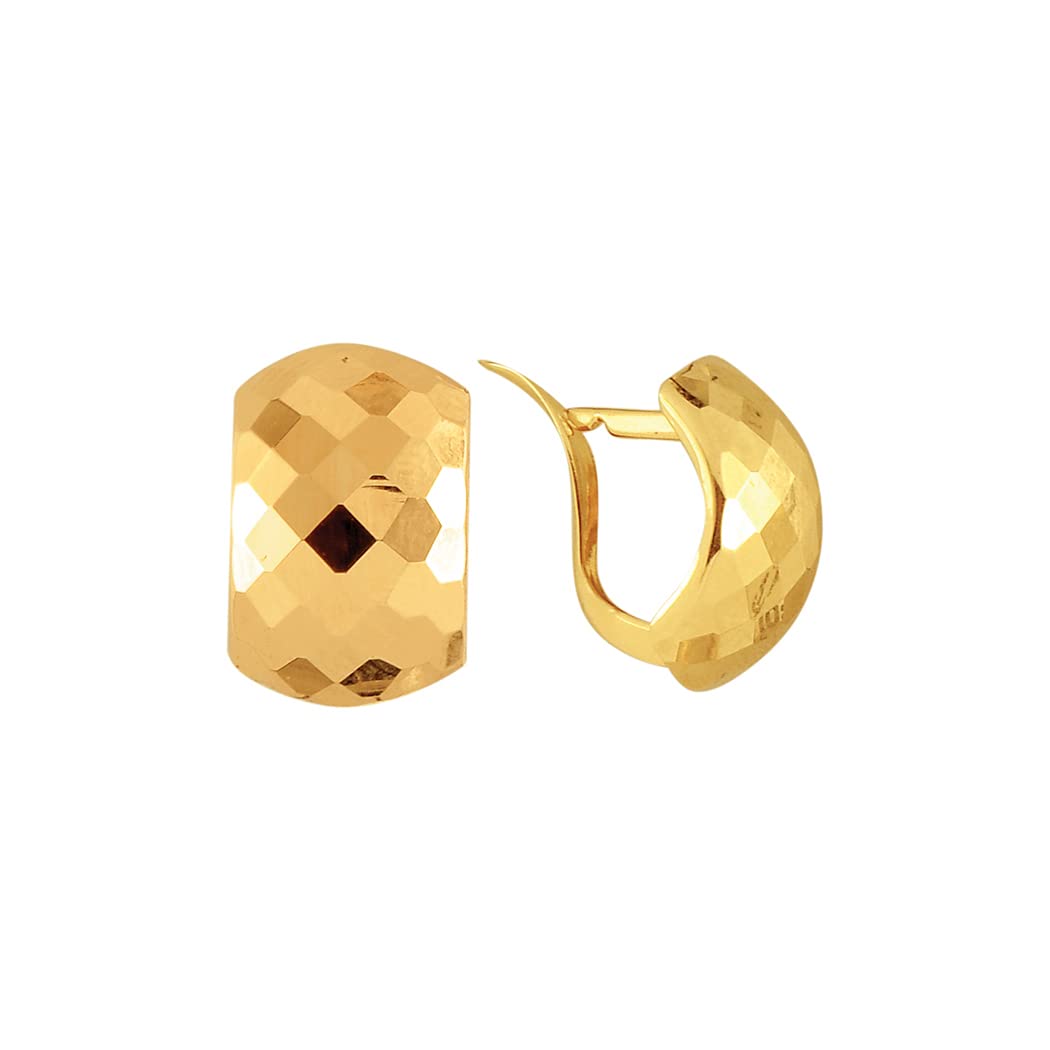 14K Yellow Gold Sparkling Hinged Hoop Earrings for Women - Elegant Shiny Cut Jewelry Gift for Her - Perfect for Parties, Weddings & Special Occasions