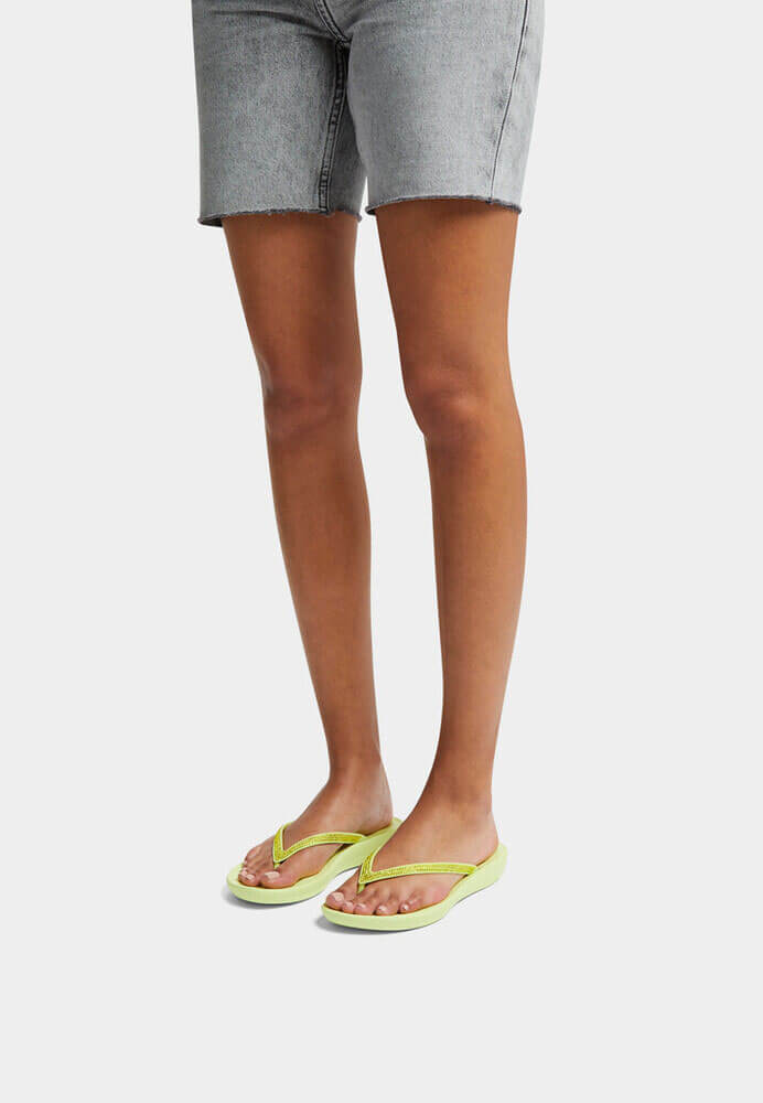 FitFlop Iqushion Sparkle Sandals for Women - Comfortable Walking Sandals with Cushioning Support, Sunny Lime | Perfect for Beach, Vacation & Summer Outfits