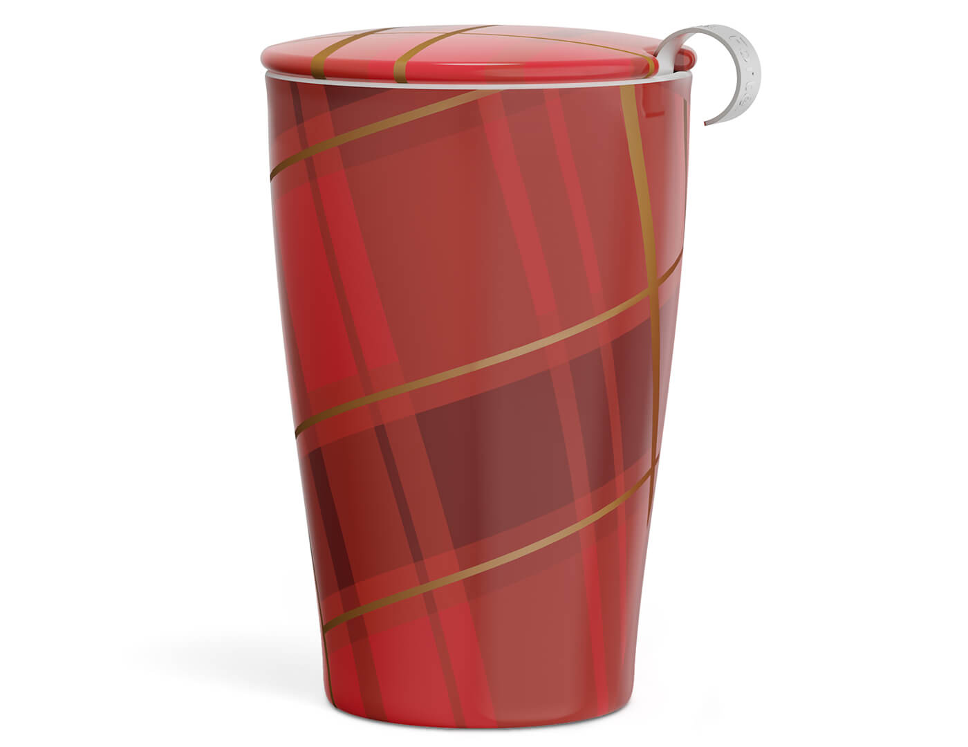 KATI® Premium Tea Infuser Steeping Cup with Red Plaid Design - Perfect for Loose Leaf Tea, Herbal Infusions & Hot Beverages at Home or Office