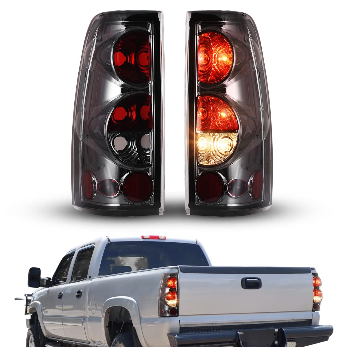 Nixon Offroad LED Tail Lights for Chevy Silverado 1500 2500 3500 1999-2006 & GMC Sierra 1500 2500 3500 1999-2002 - Chrome/Smoke Lens Replacement Rear Lamps Assembly - Perfect for Off-Roading, Truck Upgrades & Nighttime Safety