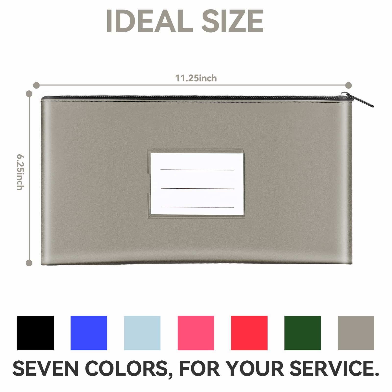 7-Pack Zippered Money Bags for Cash & Bank Deposits - 11.2x6.3 Inch Secure Money Pouches with 14 Cards (7 Colors) - Ideal for Small Businesses, Retail Stores & Cash Handling