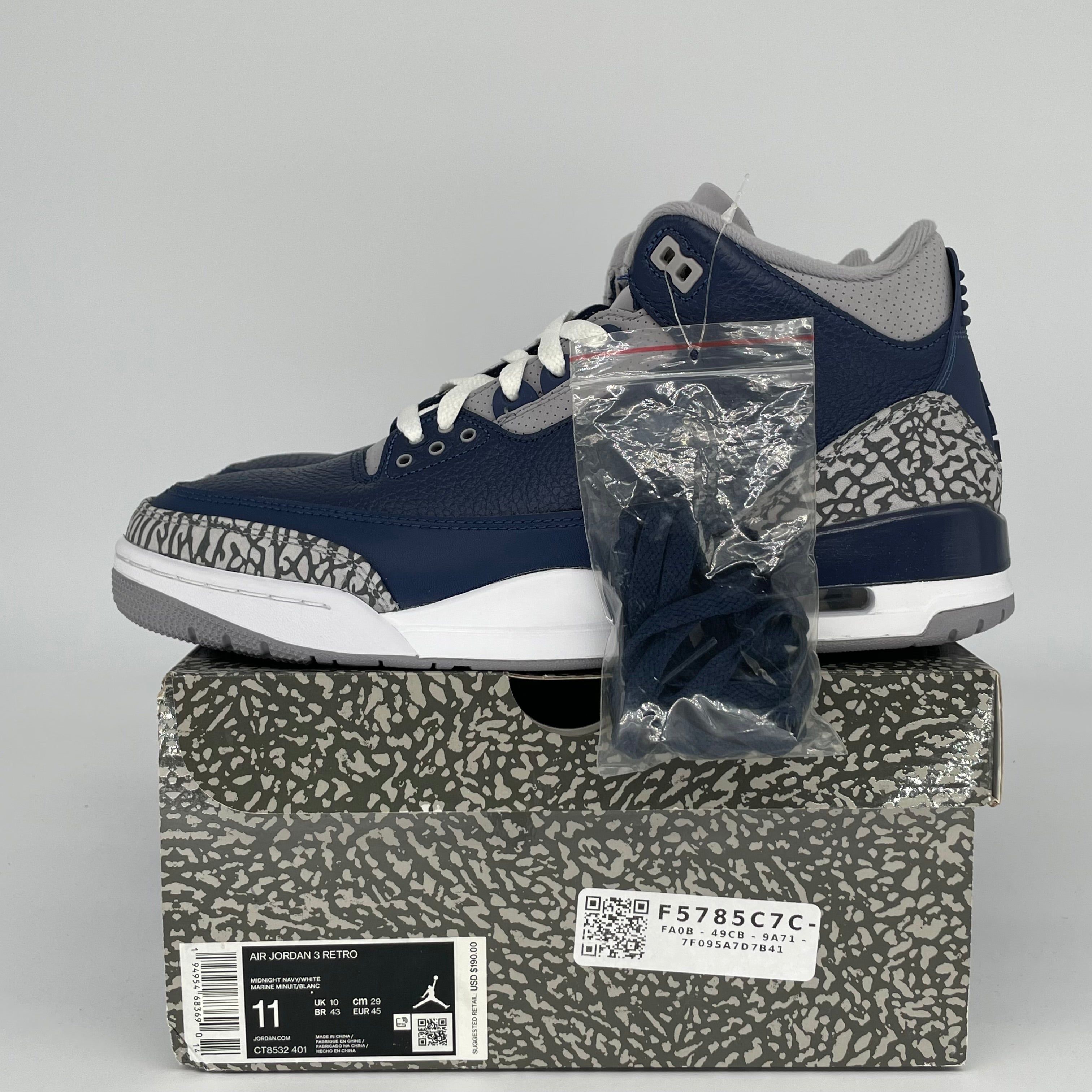 AIR JORDAN 3 GEORGETOWN Retro Basketball Shoes Men's Size 11 - White/Blue/Gray (CT8532-401) | Authentic Nike Sneakers for Running, Gym & Streetwear Fashion
