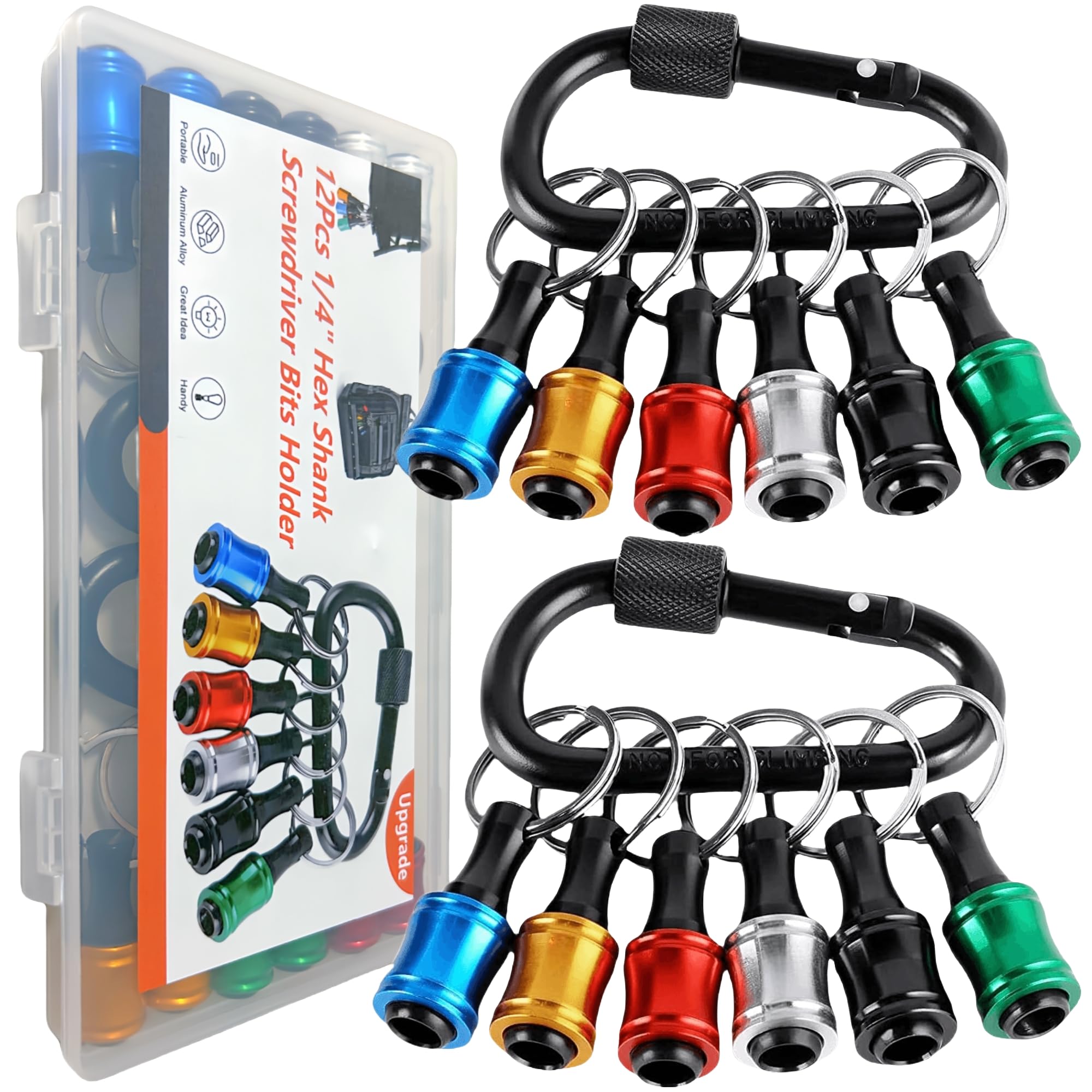 12Pcs 1/4 Inch Hex Shank Aluminum Alloy Screwdriver Bit Holder Extension Bar - Portable Drill Screw Adapter Keychain for Screwdriver & Drill Bits - Flexible Drill Bit Extension & Nut Driver Set - Perfect for DIY Projects, Home Repairs, and Professional Tool Kits