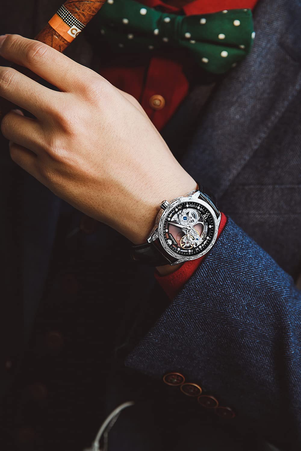 OLEVS Men's Automatic Skeleton Mechanical Watch - Self-Winding Dress Watch with Luminous Hands, Waterproof Leather Strap - Perfect for Business, Formal Events & Luxury Gifts