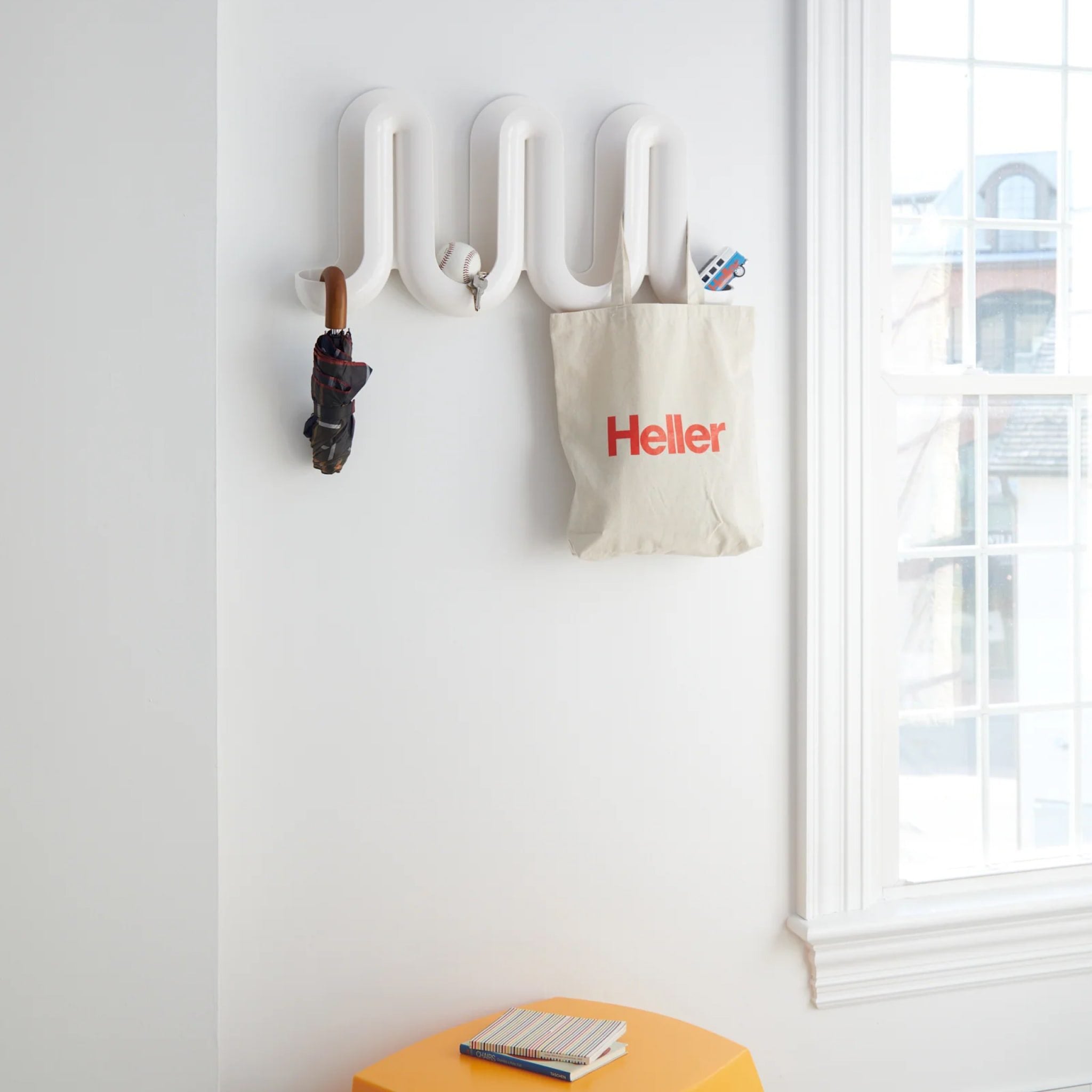 Heller Swell Wall Mounted Coat Rack - White Entryway Organizer for Hats, Scarves & Keys | Perfect for Small Spaces & Apartment Living
