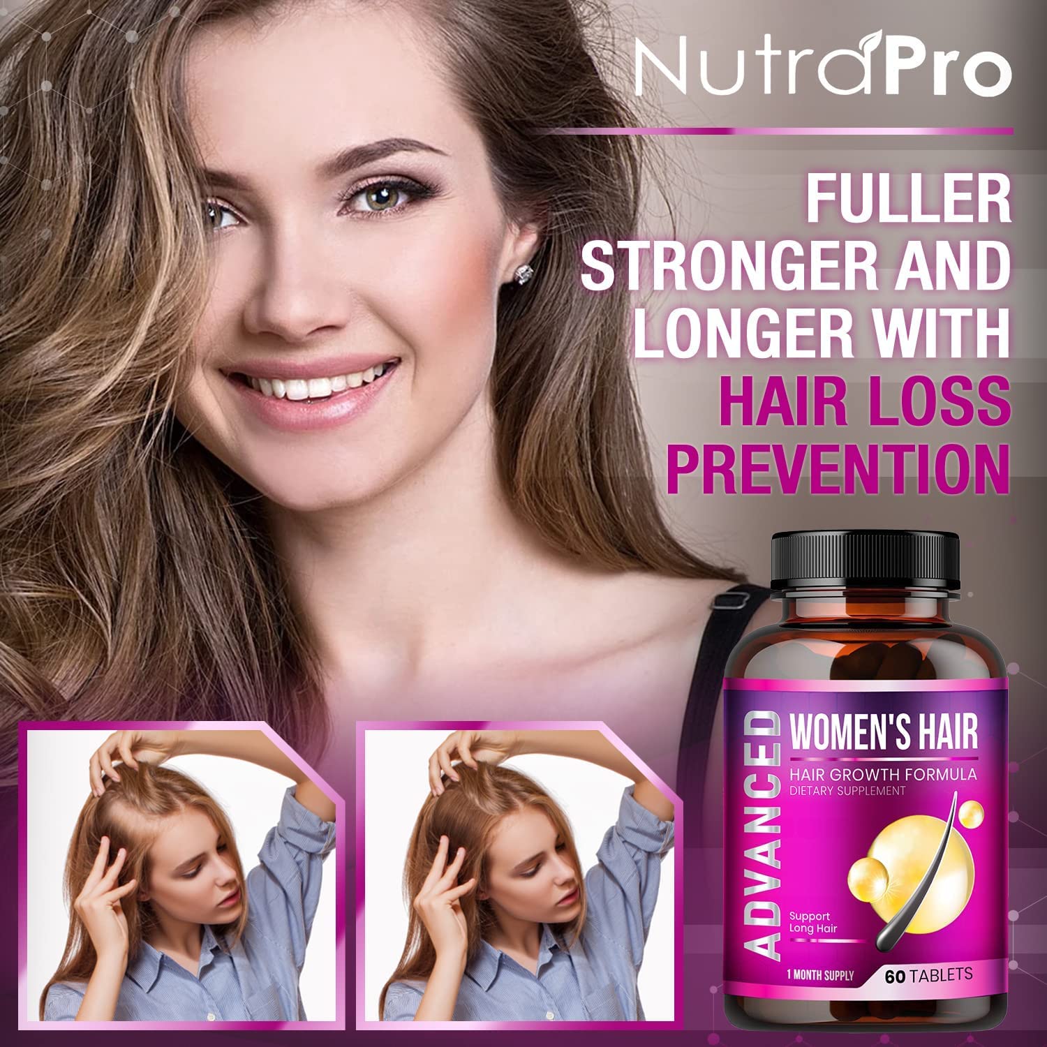 Best Hair Growth Vitamins for Men & Women - Biotin & Collagen Supplement for Thicker, Healthier Hair - Supports Hair Regrowth & Scalp Health - Perfect for Daily Use at Home or Travel