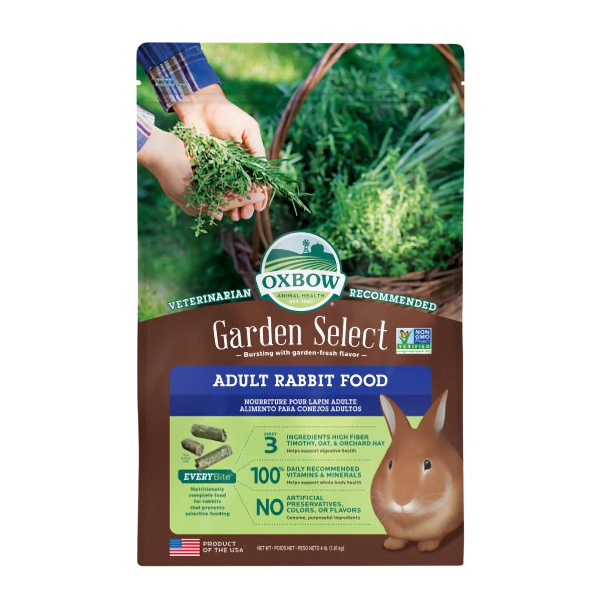 Oxbow Garden Select Adult Rabbit Food - 1.18kg (2.6 lbs) Premium Natural Hay Blend for Healthy Digestion - Ideal for Indoor & Outdoor Rabbits, Perfect for Daily Feeding & Nutritional Support