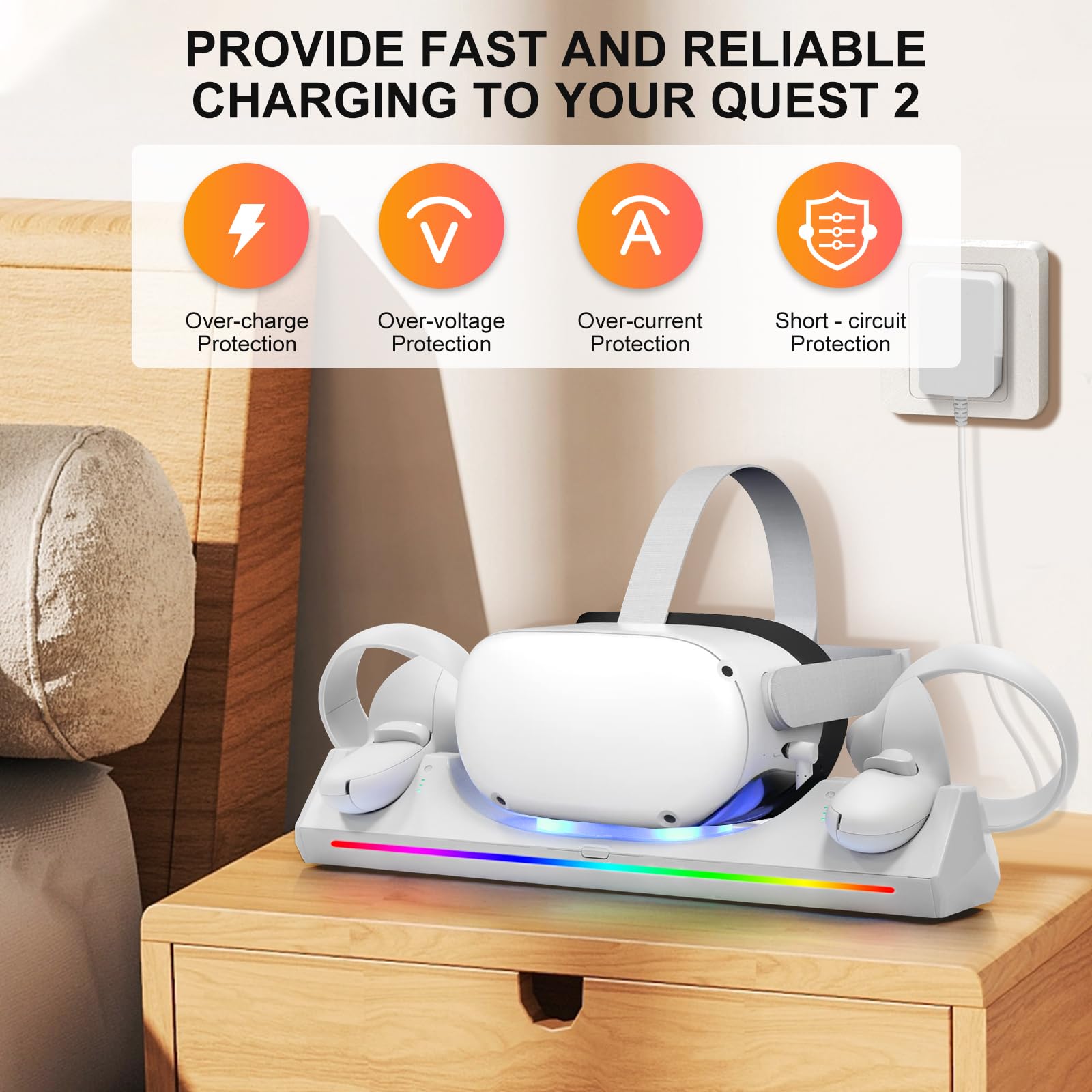 Meta Quest 2 Charging Dock with LED Indicator - Magnetic VR Charging Station for Oculus Quest 2 Headset & Controllers, Includes 2 Rechargeable Batteries & USB-C Cable - Perfect for Gaming, VR Entertainment & Multiplayer Sessions