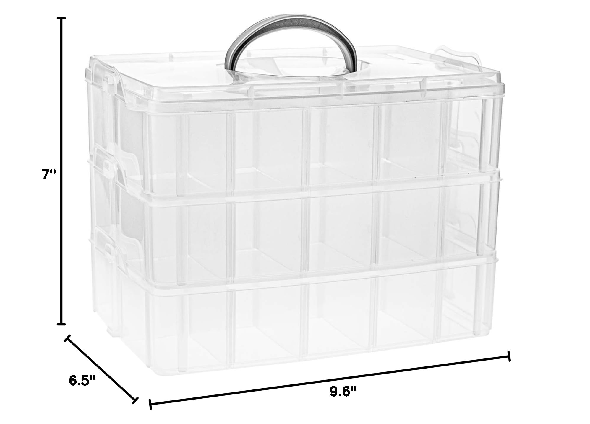 Foraineam 3-Tier Stackable Plastic Storage Organizer Box with 30 Adjustable Compartments - Craft Tool Container for Jewelry Beads, Arts & Crafts, Beauty Supplies - Perfect for Home, Office & Workshop Organization
