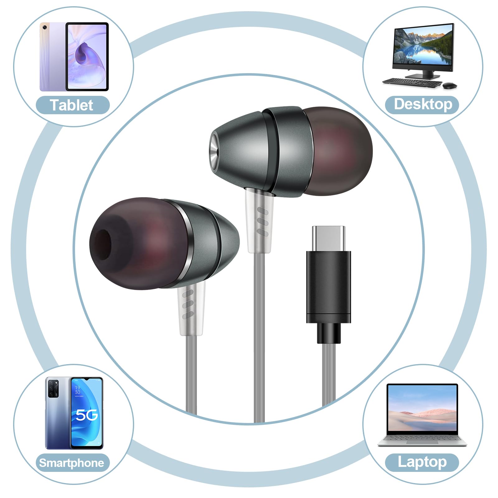 USB-C Wired Headphones with Mic & Remote Control - Compatible with iPhone 15/15 Pro/15 Pro Max/16/16 Pro/16 Pro Max & Most Type-C Devices - Perfect for Gaming, Music, Calls & Workouts