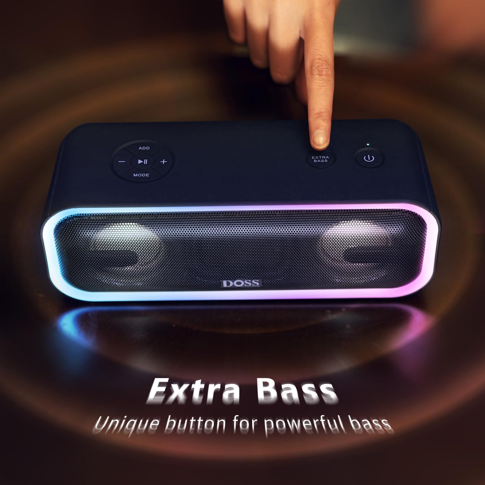 DOSS SoundBox Pro Plus 24W Bluetooth Speaker - Wireless Portable Speaker with Stereo Sound, Punchy Bass, IPX6 Waterproof, TWS Pairing, Multi-Color LED Lights & 15H Playtime - Perfect for Home, Outdoor, Pool Parties & Travel (Blue)