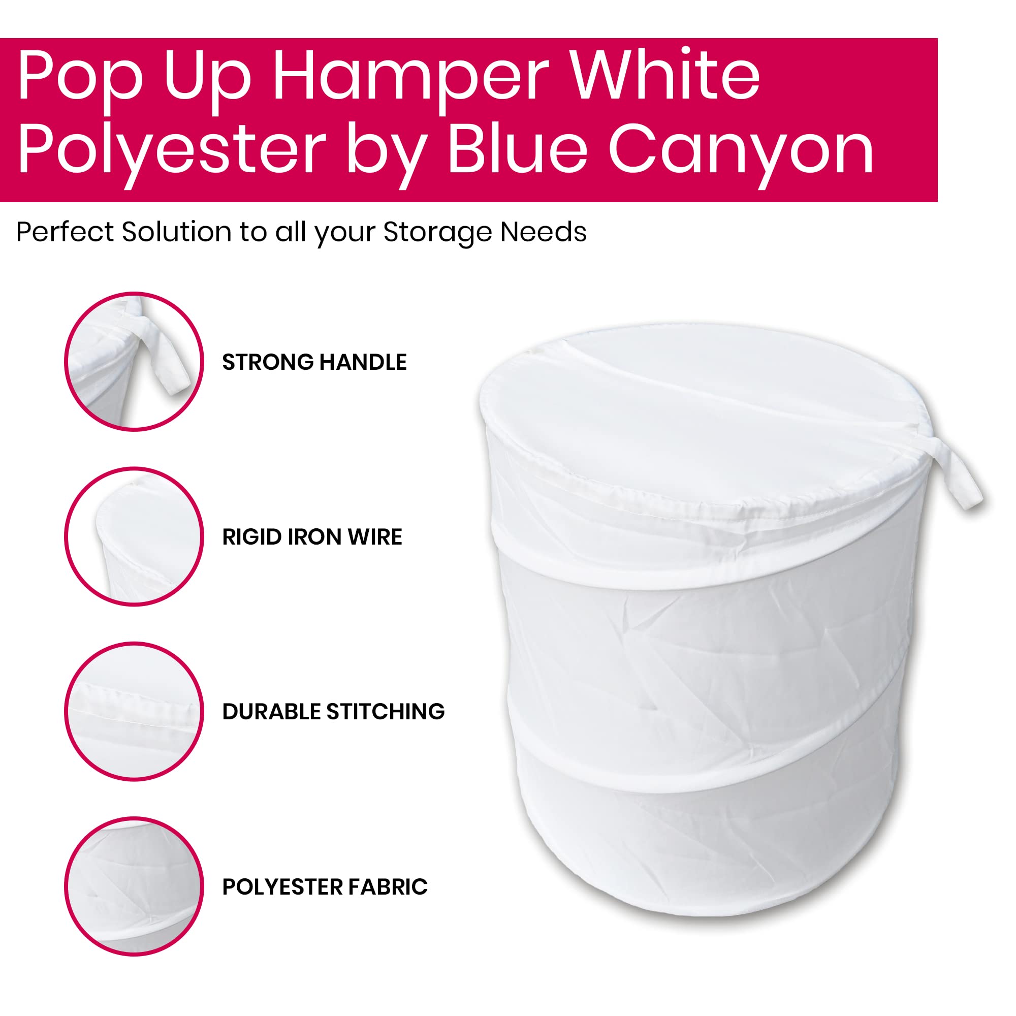 White Polyester Pop Up Laundry Basket - 19.3