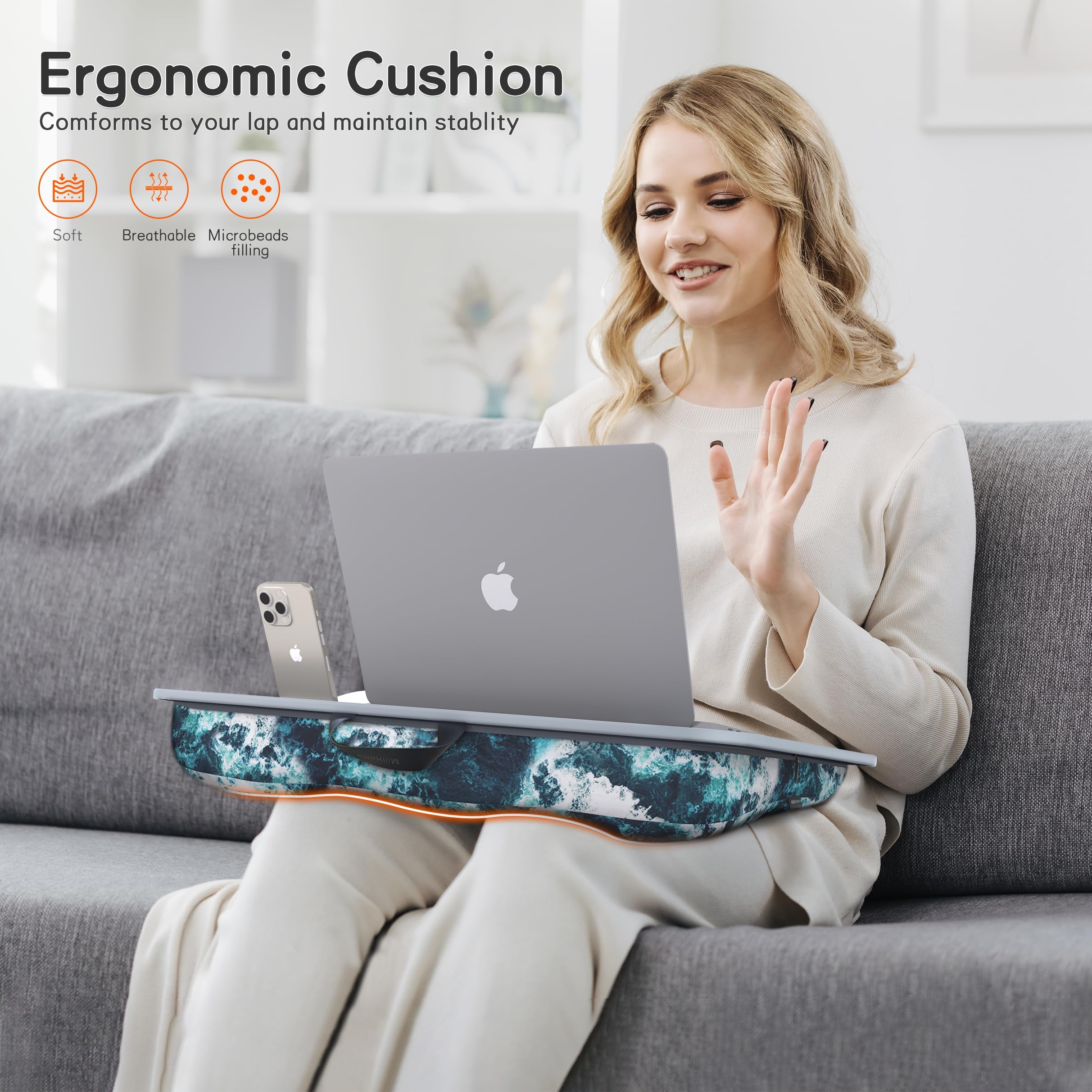 MillHome Detachable & Washable Laptop Lap Desk with Cushion - Fits Up to 17