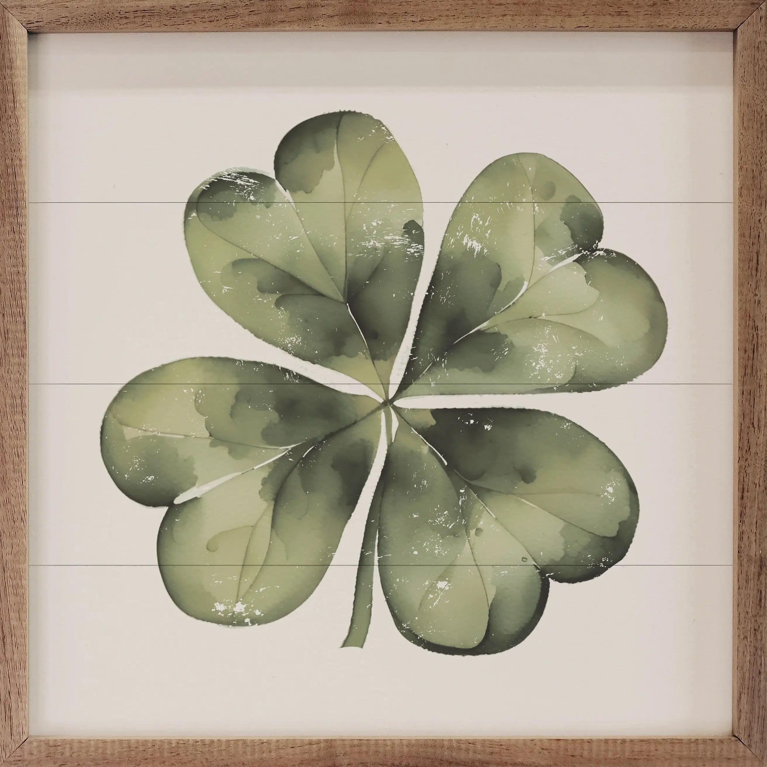 Lucky Four Leaf Clover Wood Framed Print - Irish Good Luck Charm Wall Art for Home, Office & St. Patrick's Day Decor